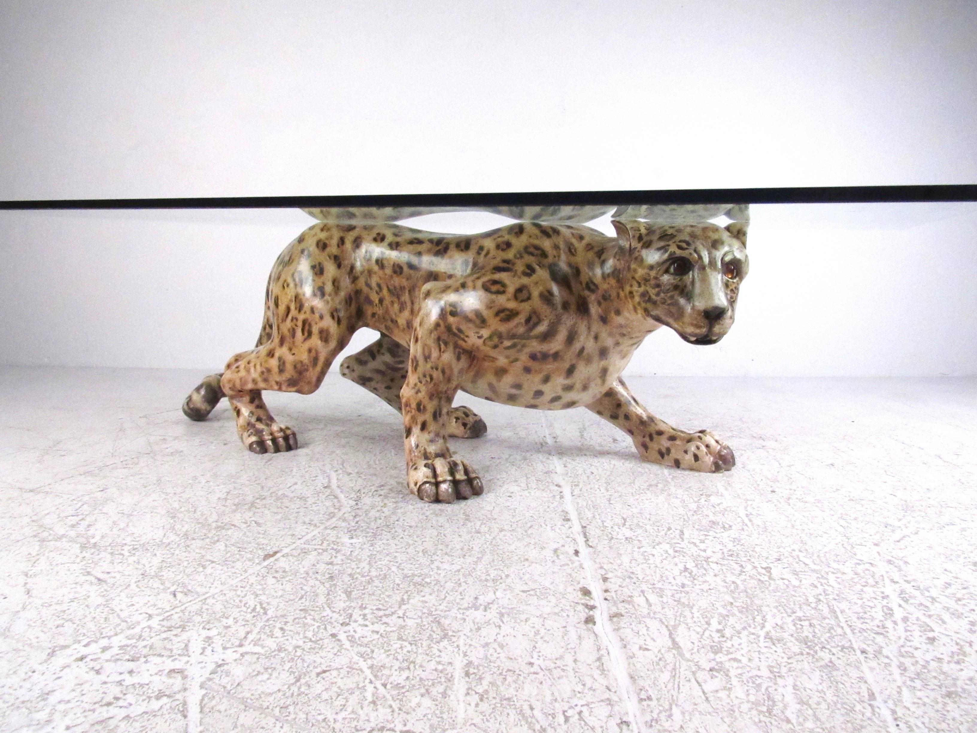 20th Century Impressive Carved Wood Leopard Coffee Table
