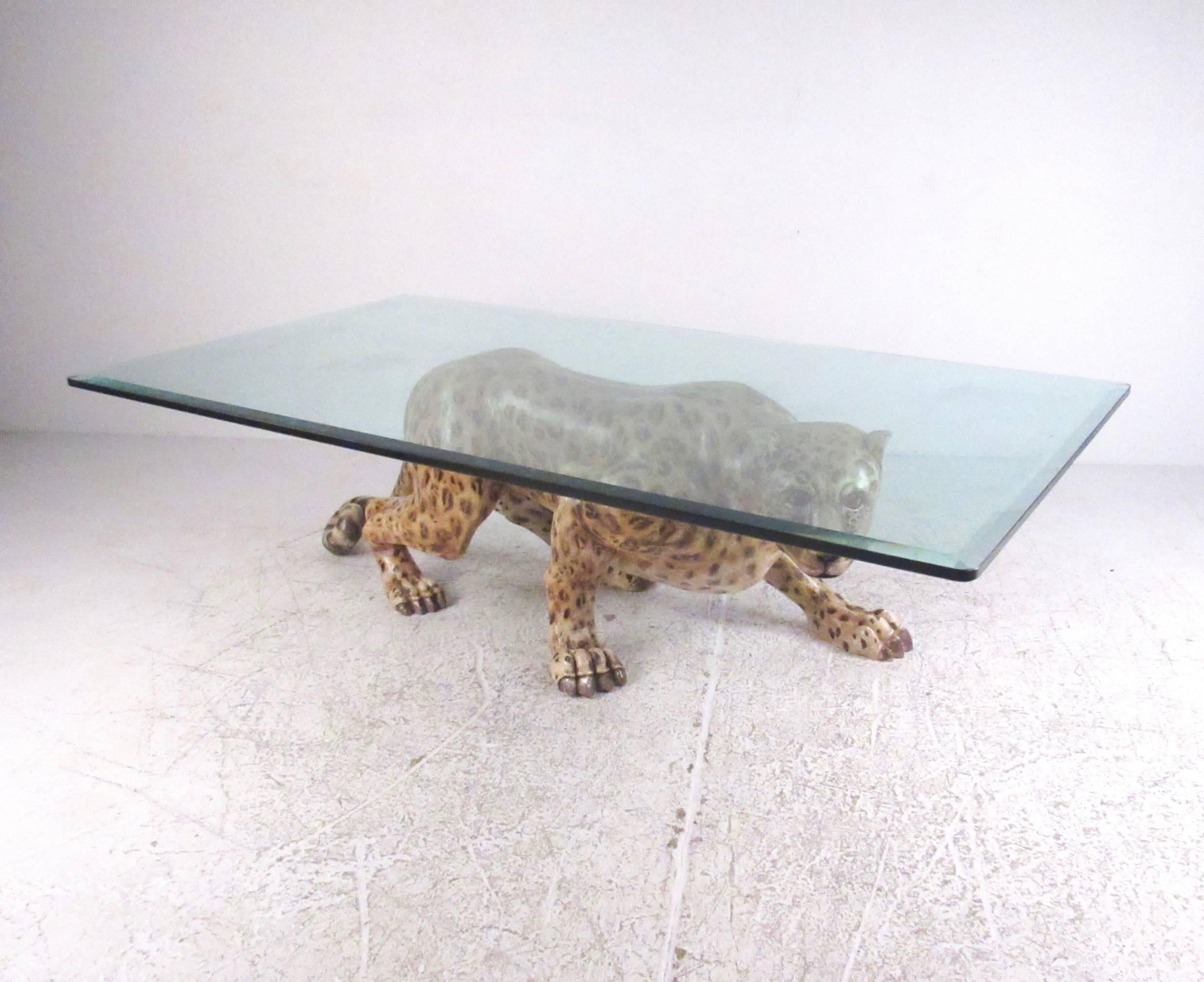 Impressive Carved Wood Leopard Coffee Table 2