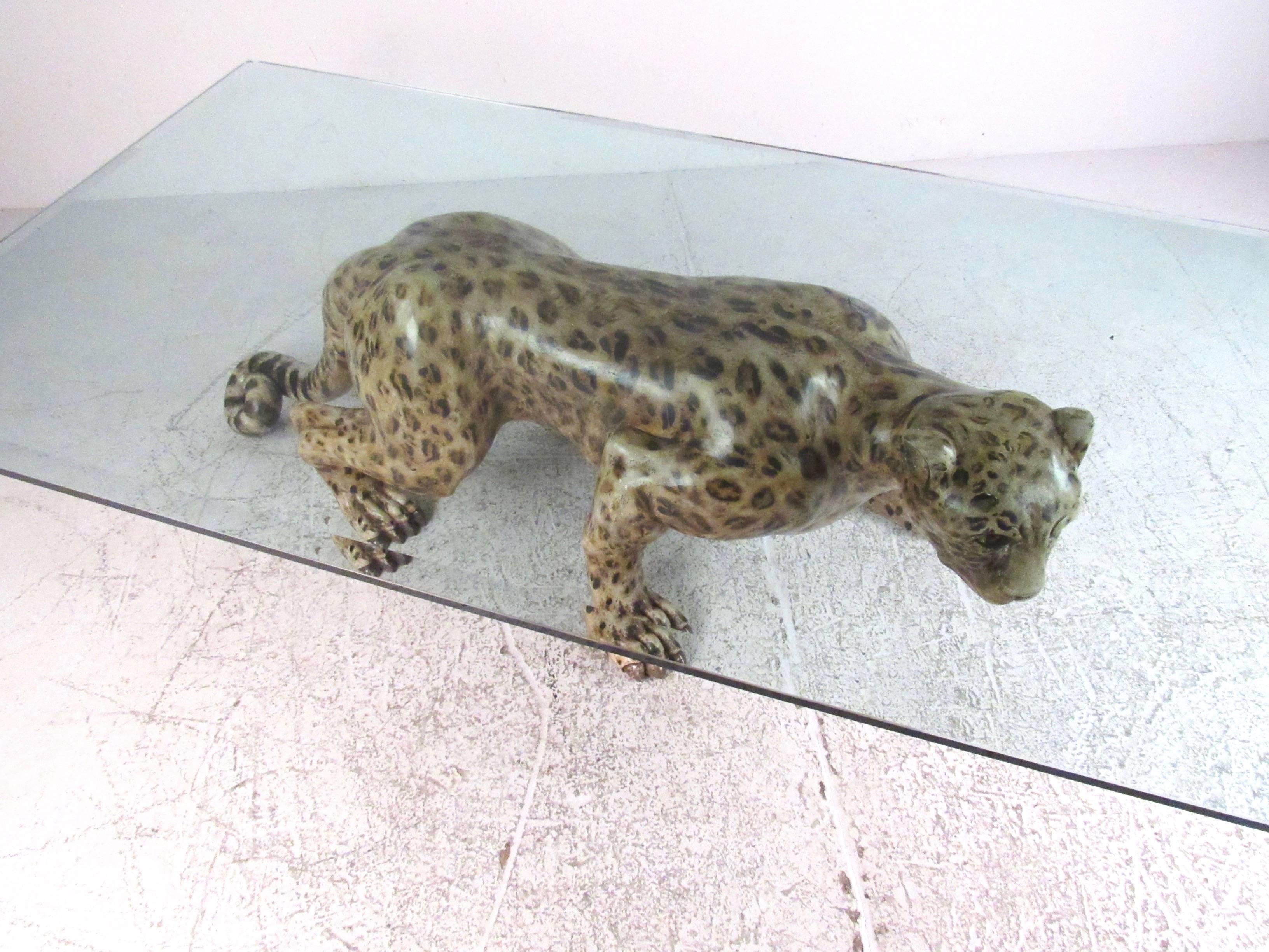 Impressive Carved Wood Leopard Coffee Table In Good Condition In Brooklyn, NY