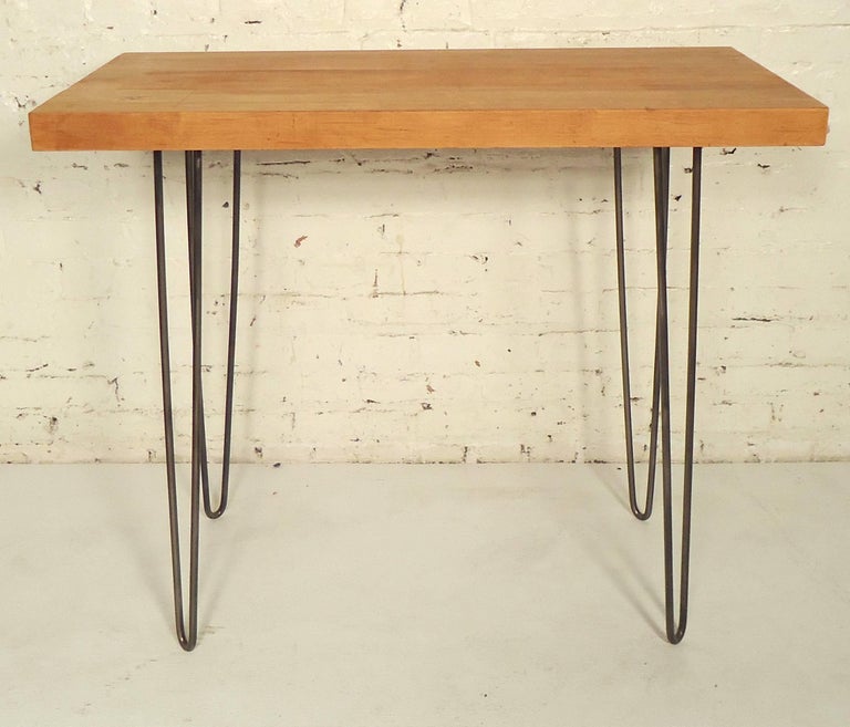 Butcher Block Top Table with Hairpin Legs For Sale at 1stDibs