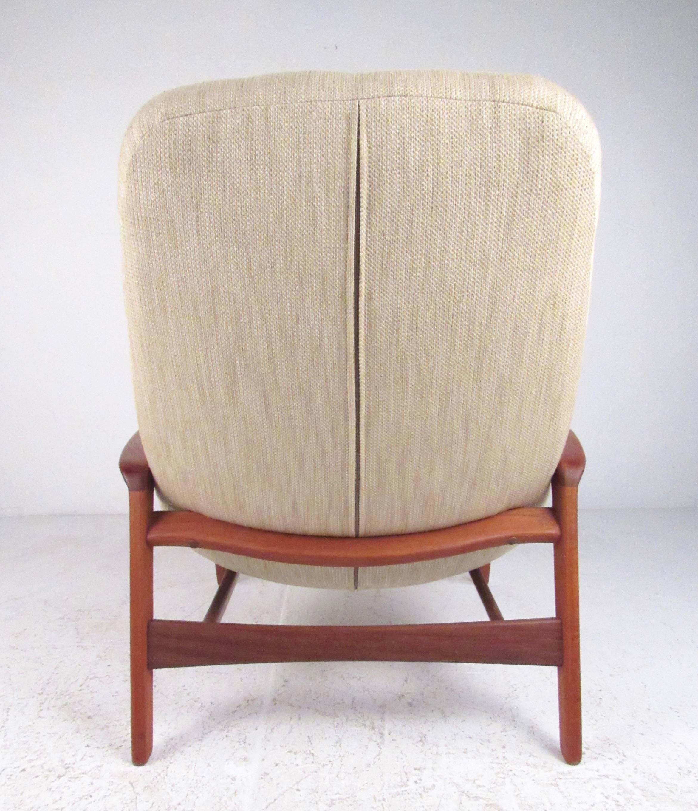 Mid-Century Modern Vintage Modern Teak Frame Lounge Chair with Ottoman