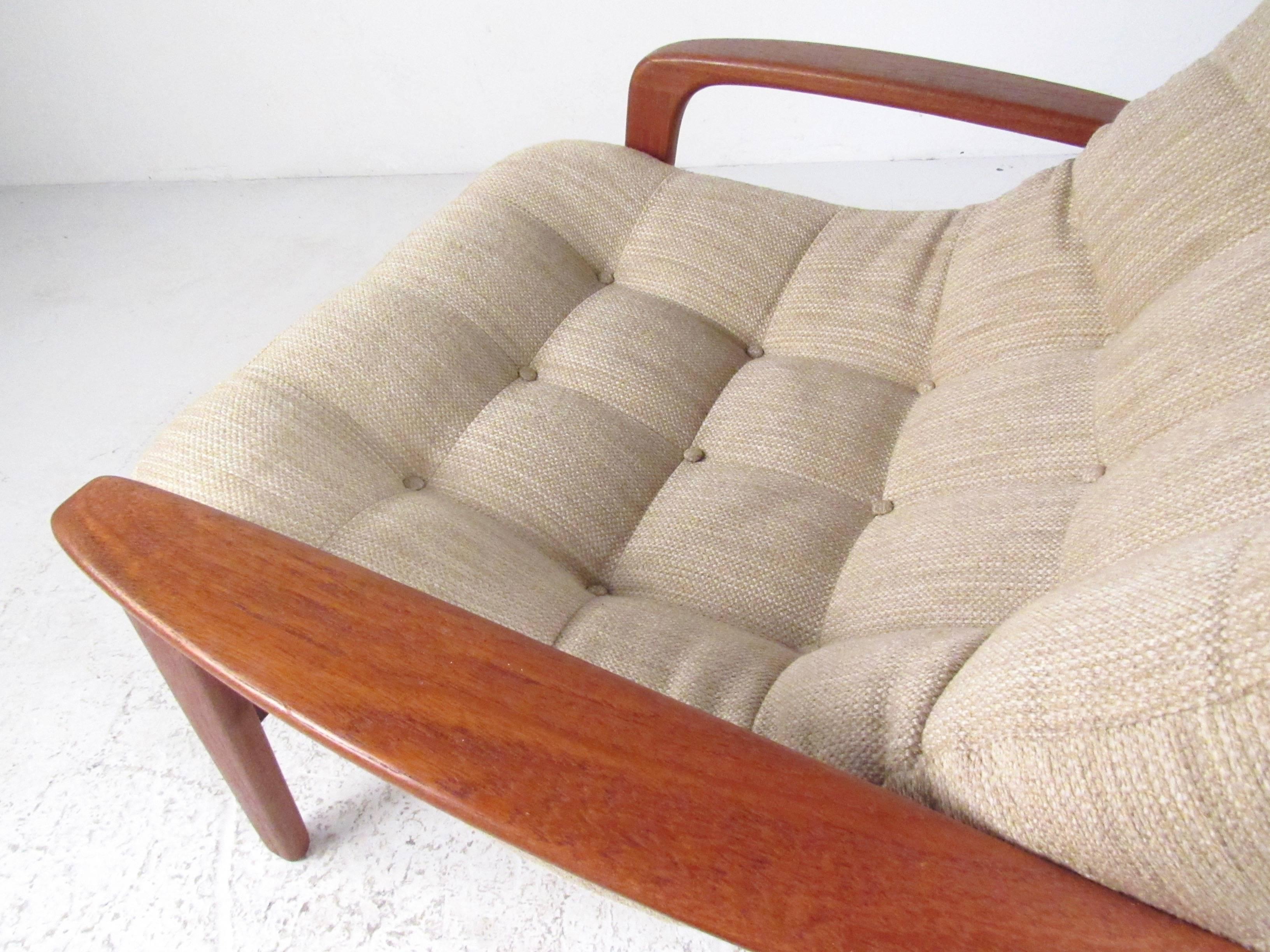 Vintage Modern Teak Frame Lounge Chair with Ottoman 2