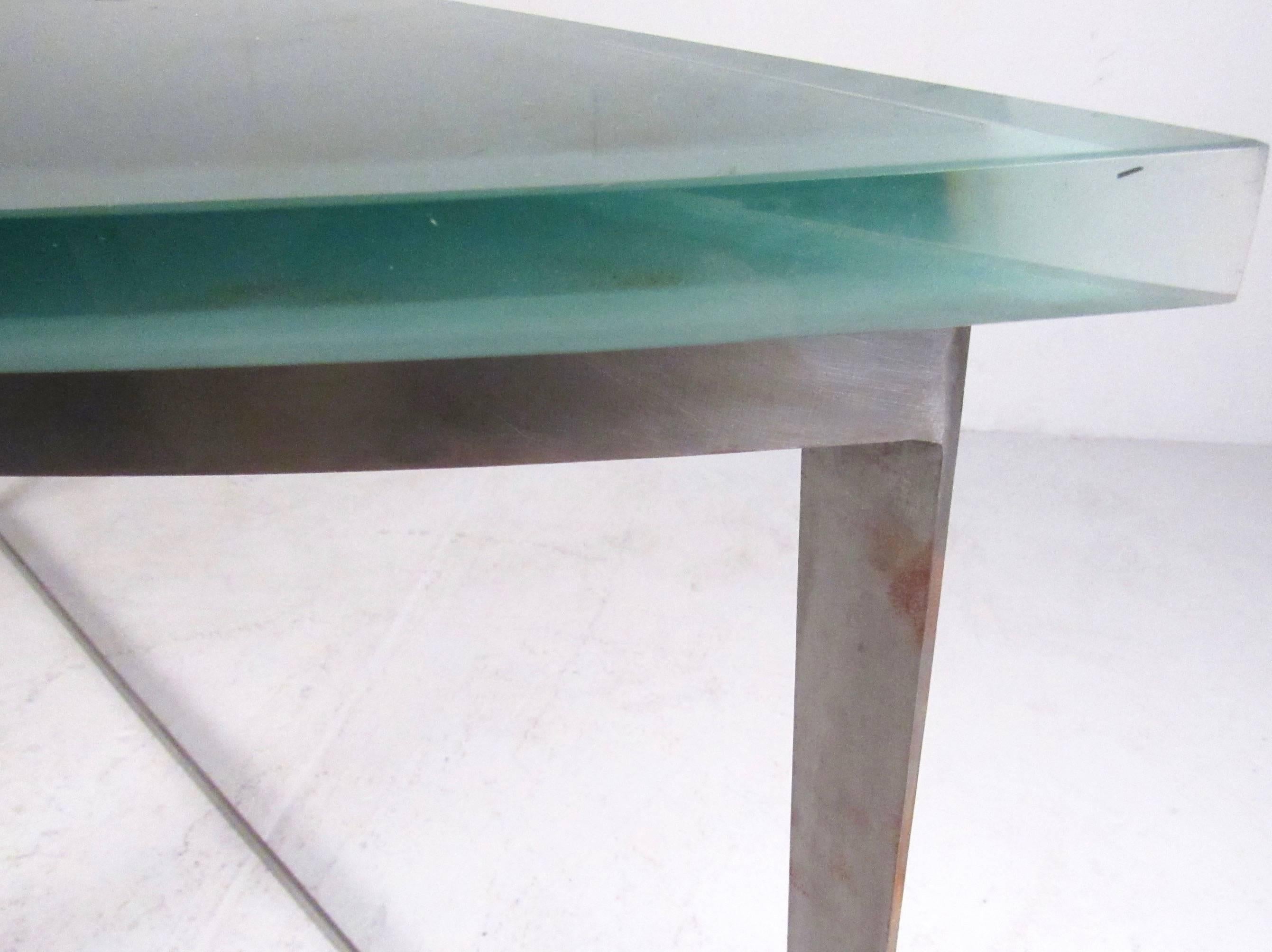 Demilune Console Table with Sandblasted Glass Top In Good Condition For Sale In Brooklyn, NY
