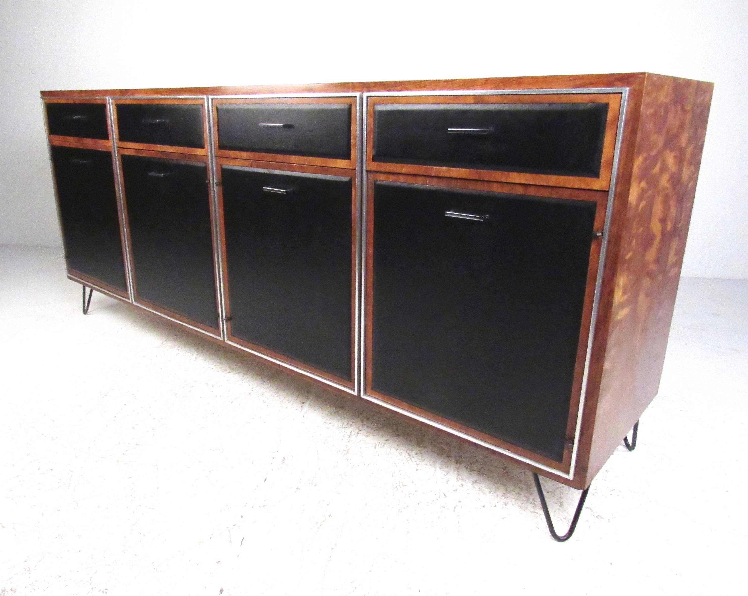 Mid-Century Modern Leather Front Sideboard by John Stuart In Good Condition In Brooklyn, NY