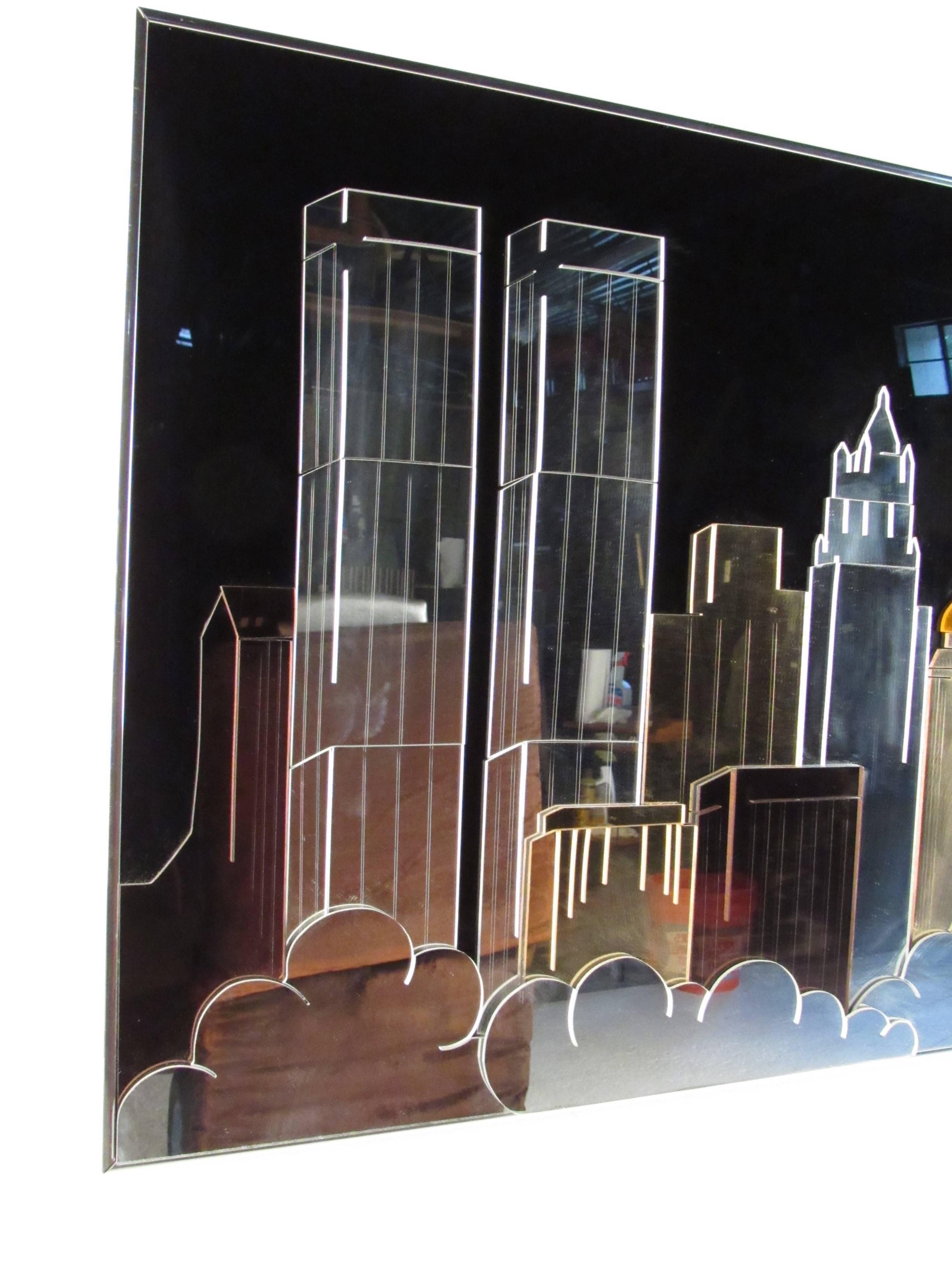 Fin du 20e siècle Art of Vintage Modern Modernity New York Skyline Mirrored Wall Art (en anglais seulement) en vente