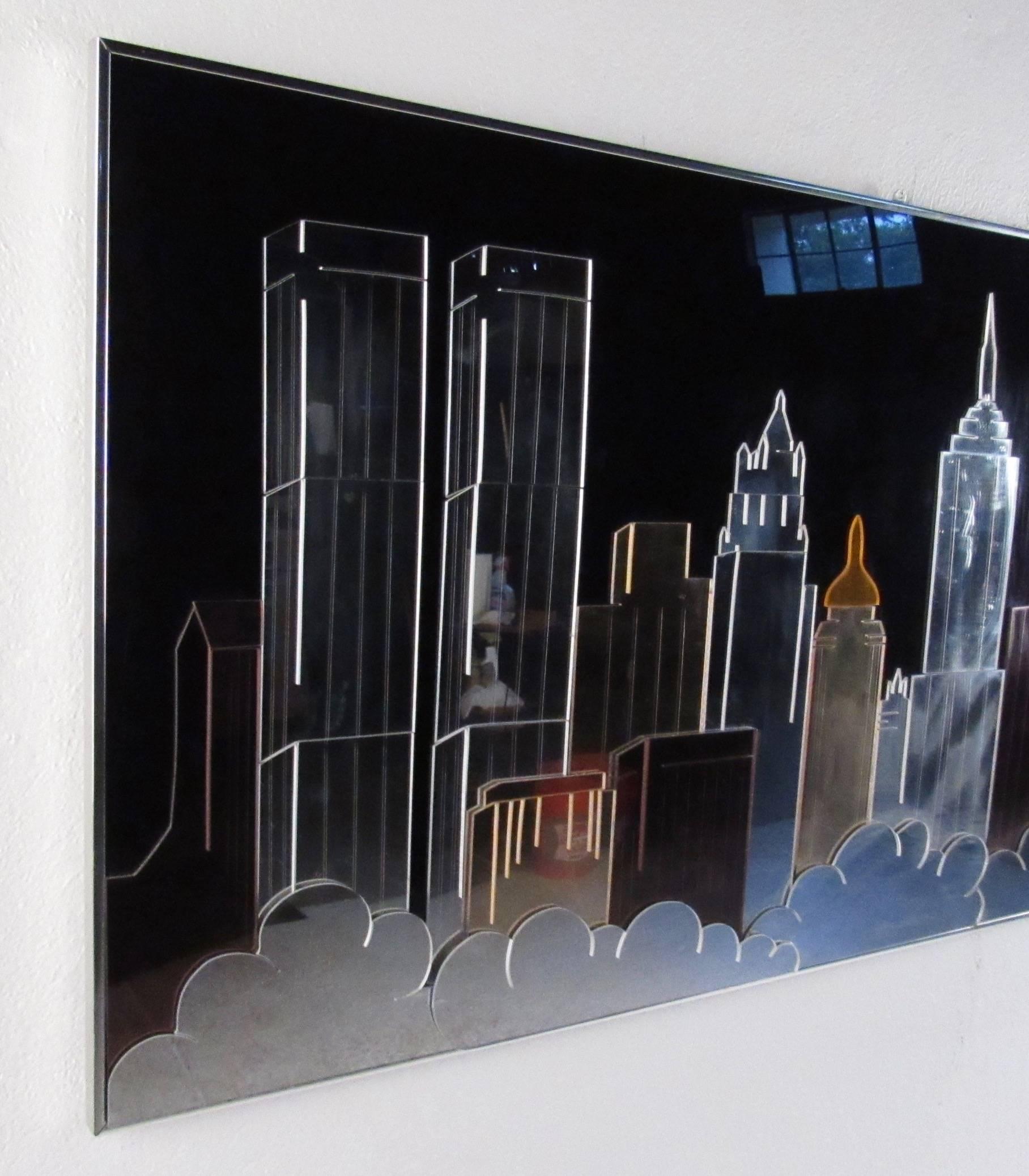 Moderne Art of Vintage Modern Modernity New York Skyline Mirrored Wall Art (en anglais seulement) en vente