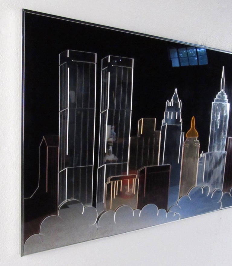 Vintage Modern New York Skyline Mirrored Wall Art For Sale at 1stDibs