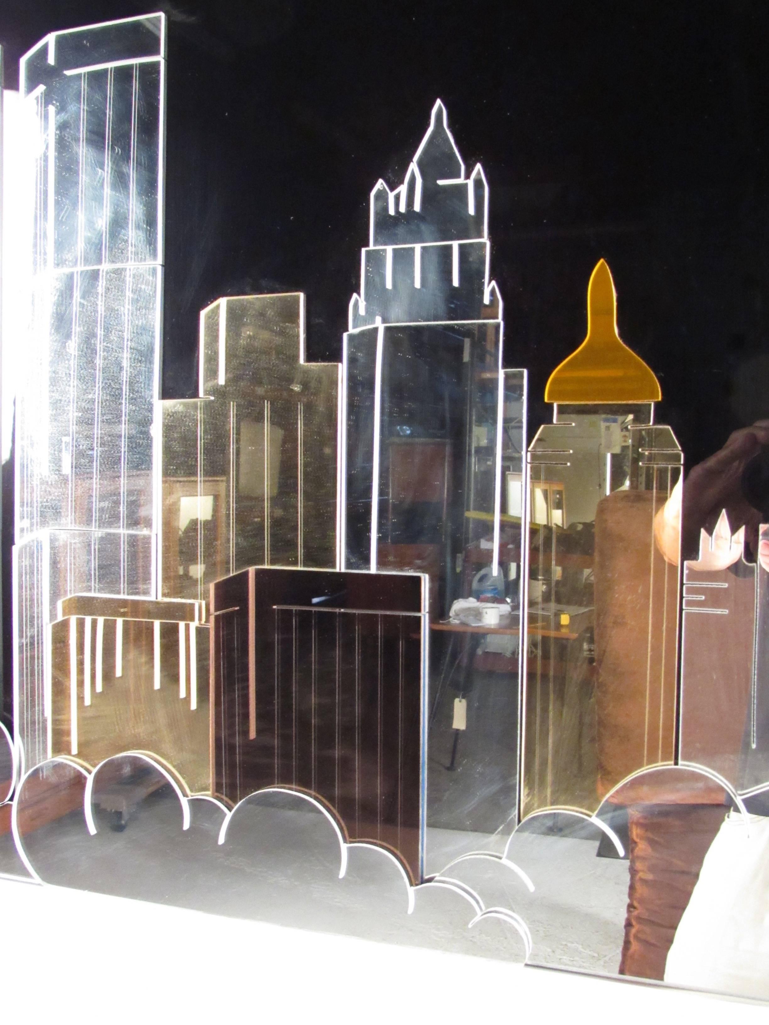 Vintage Modern New York Skyline Mirrored Wall Art In Good Condition For Sale In Brooklyn, NY