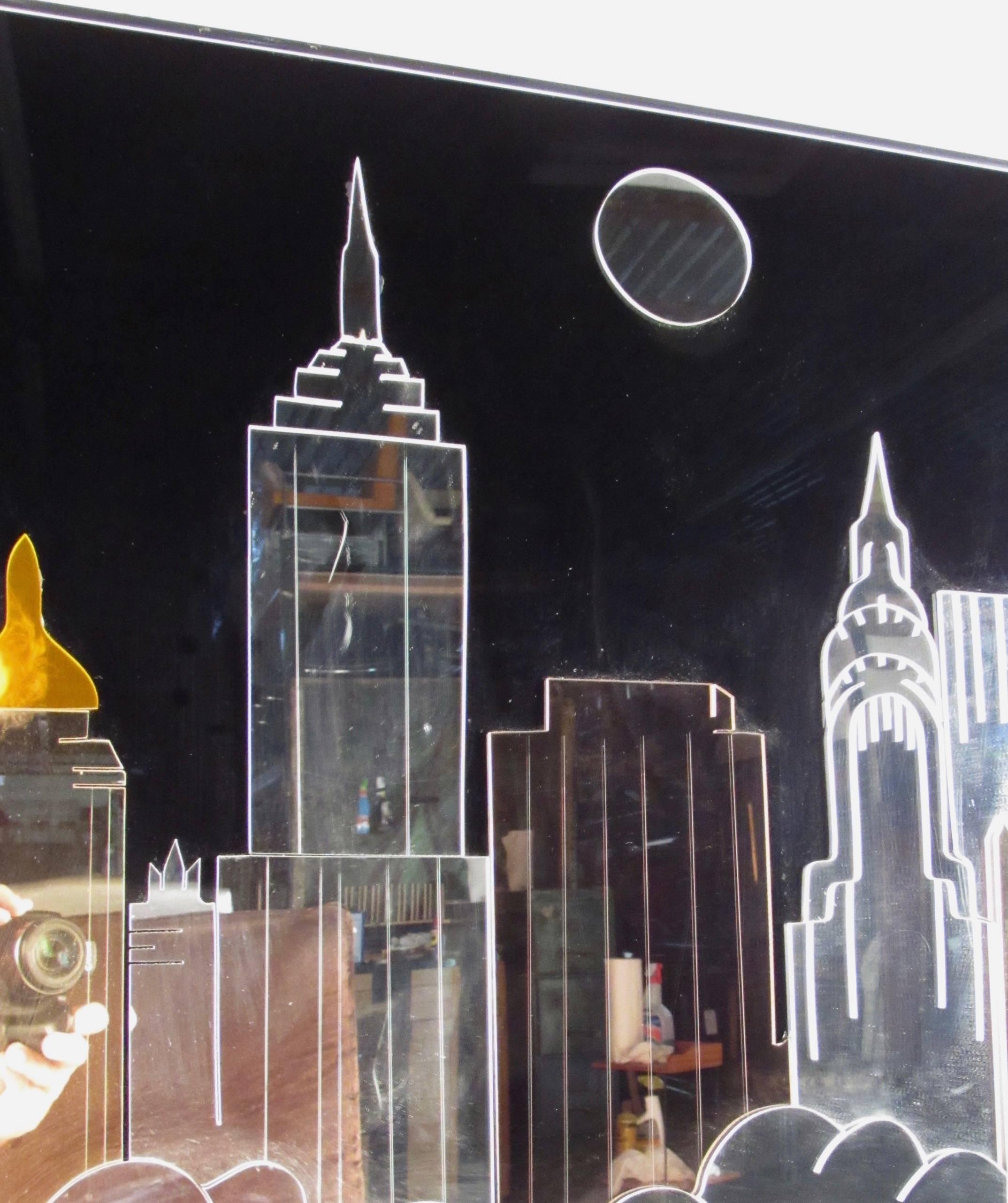 Art of Vintage Modern Modernity New York Skyline Mirrored Wall Art (en anglais seulement) en vente 1