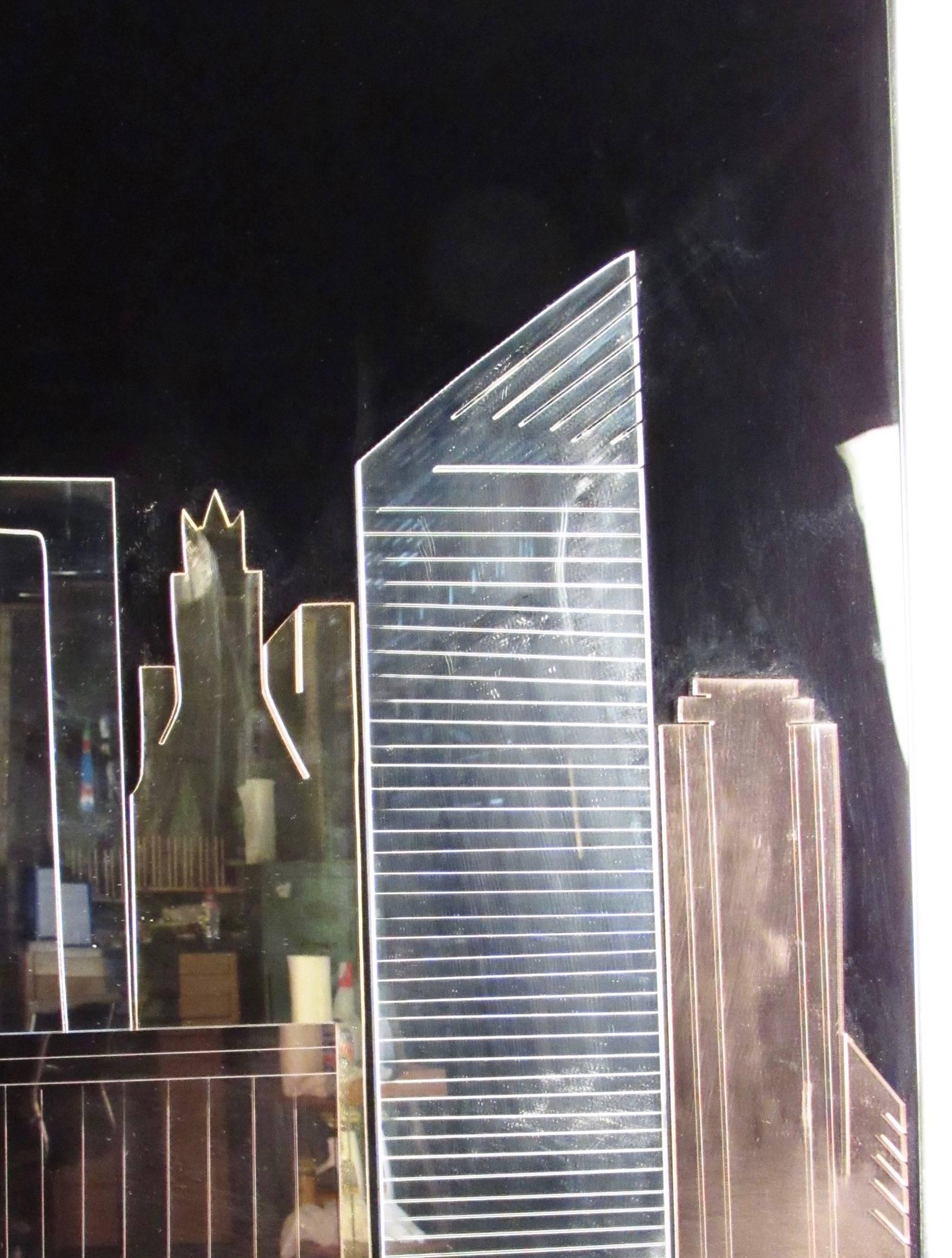 Vintage Modern New York Skyline Mirrored Wall Art For Sale 1