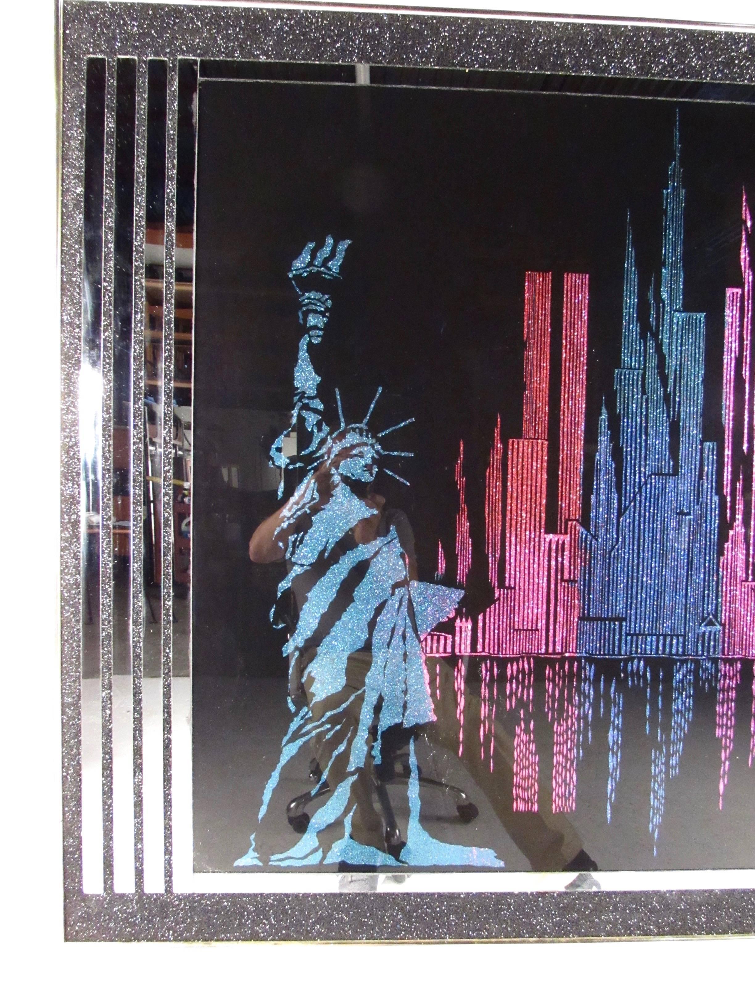 Vintage Modern Mirrored Cityscape Wall Art In Good Condition In Brooklyn, NY