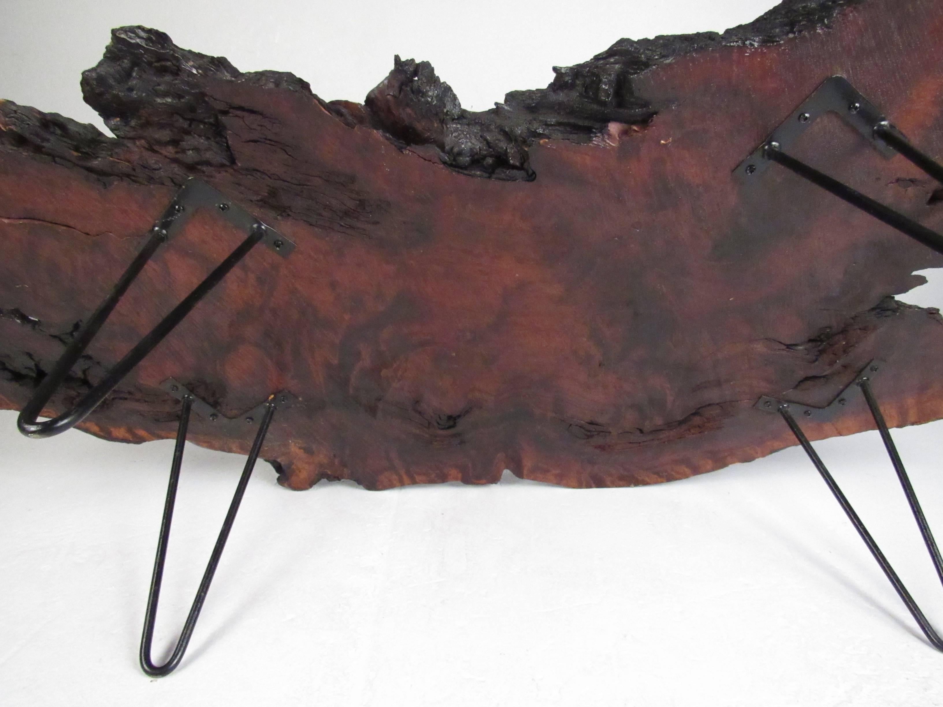 Table basse élégante mi-siècle moderne en loupe d'arbre en vente 2