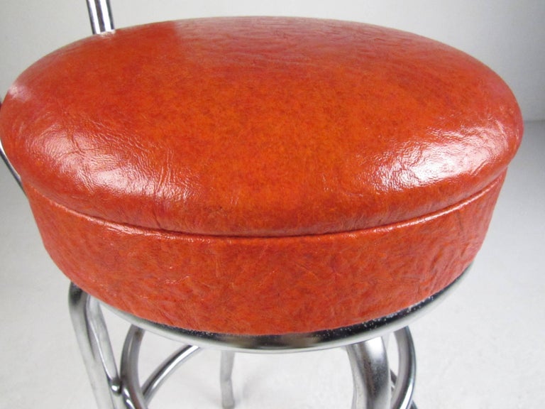 Faux Leather Set of Three Vintage Modern Swivel Bar Stools For Sale