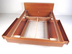 Scandinavian Modern Style Teak Platform Full Size Bed with Storage Drawers