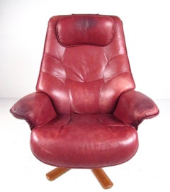 Scandinavian Modern Reclining Leather Lounge Chair with Ottoman