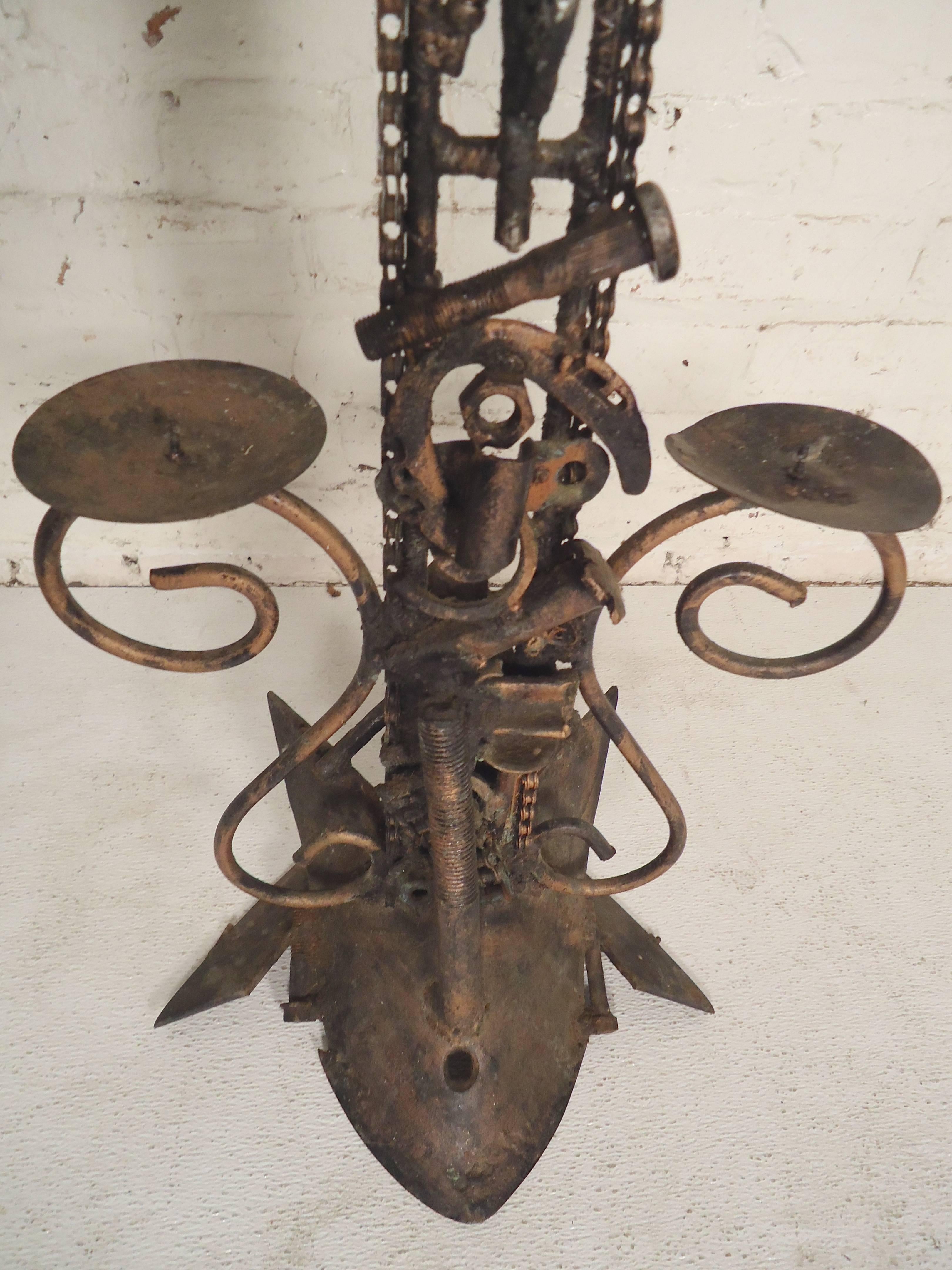 Industrial Style Cross with Candleholders For Sale 1