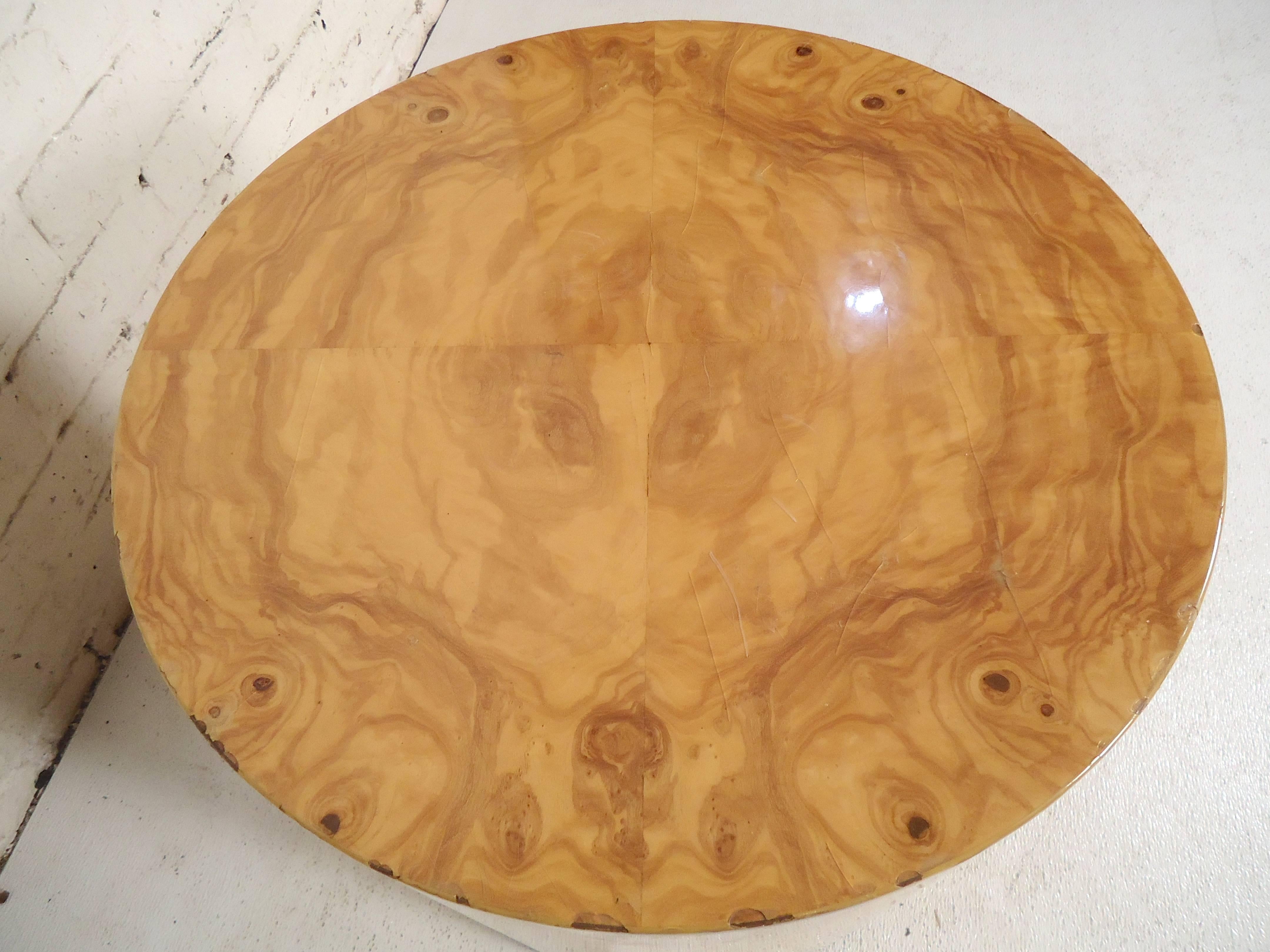 Mid-Century Modern Burl Wood Round Pedestal Table