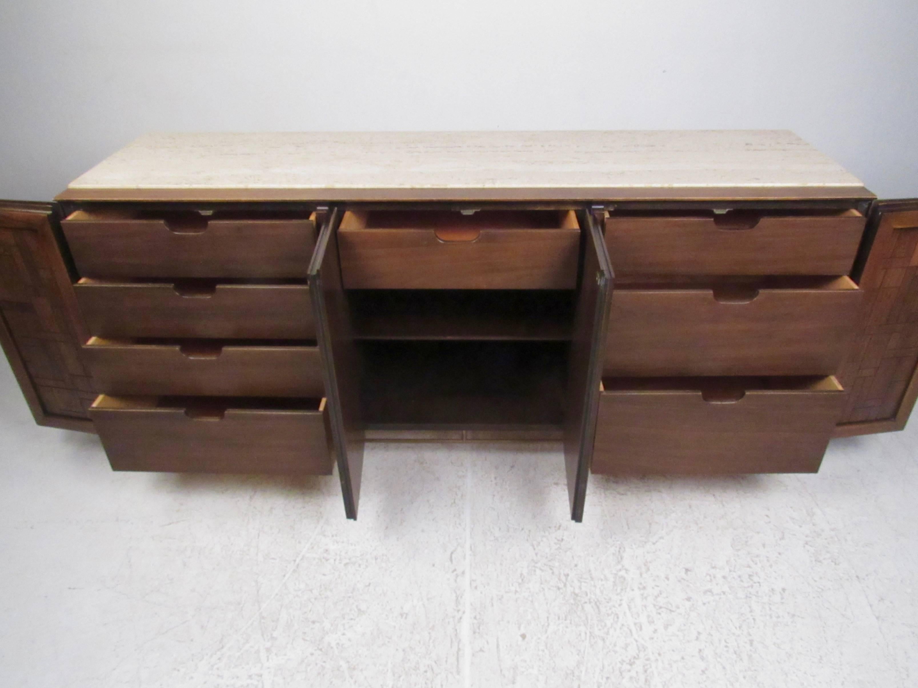 Vintage Travertine Top Sideboard by Bert England for Johnson Bros In Good Condition For Sale In Brooklyn, NY