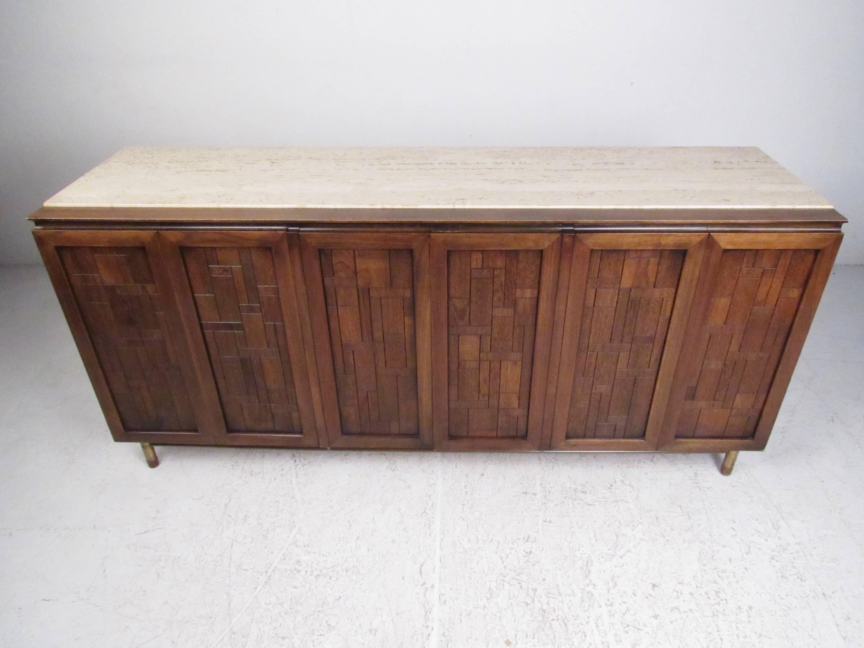 Mid-Century Modern Vintage Travertine Top Sideboard by Bert England for Johnson Bros For Sale