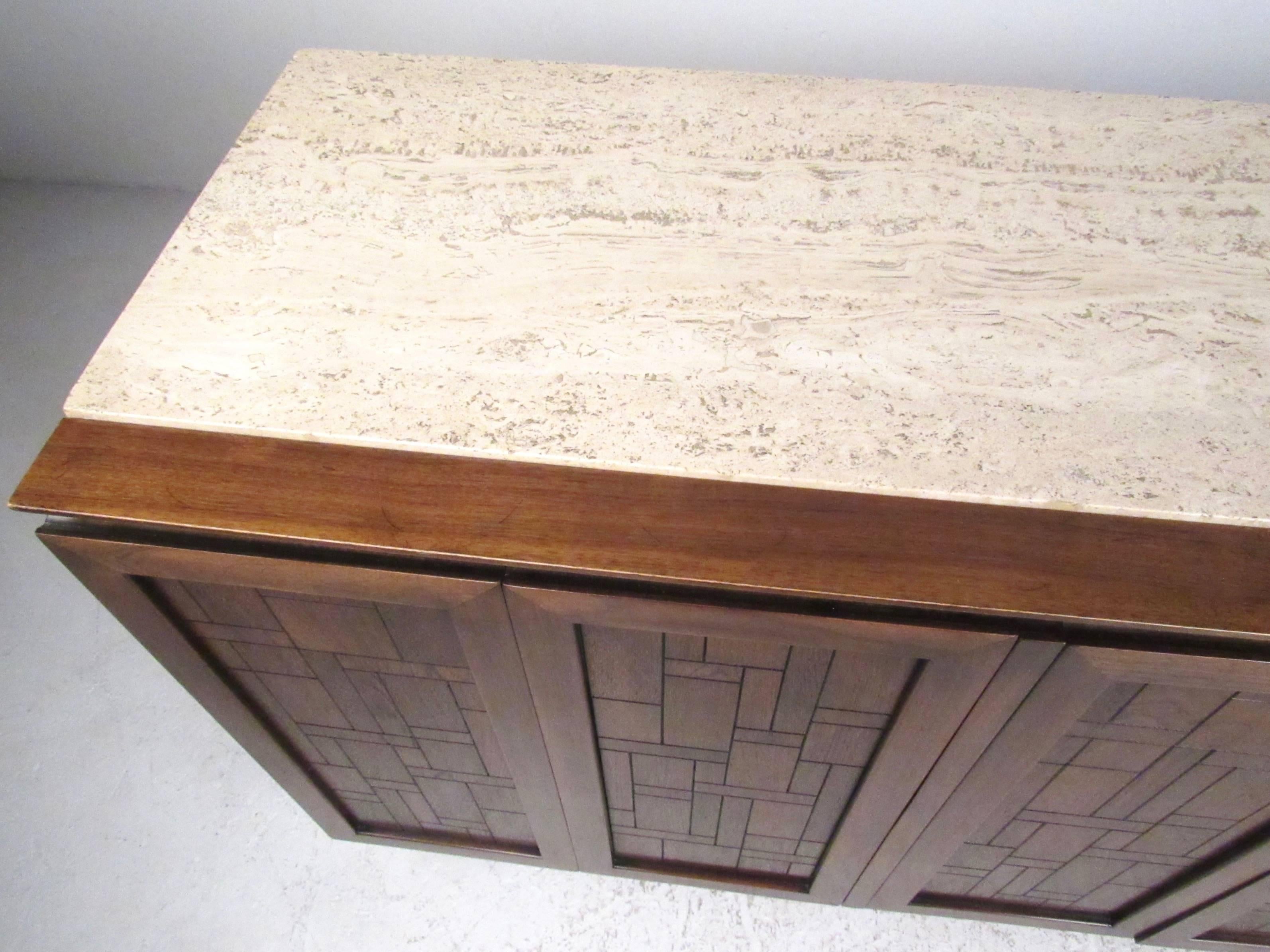 American Vintage Travertine Top Sideboard by Bert England for Johnson Bros For Sale