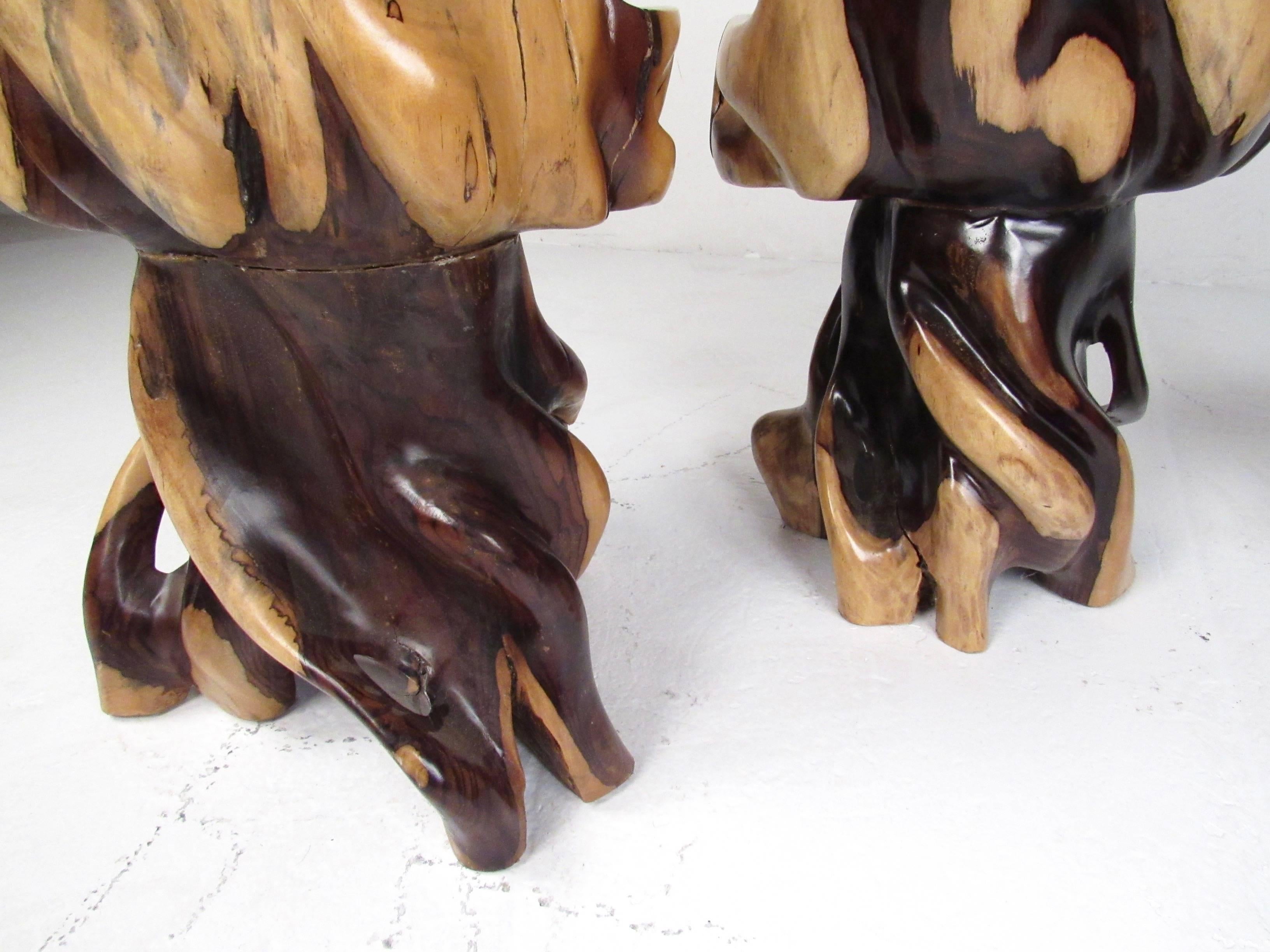 20th Century Stylish Rustic Live Edge Game Table with Chairs