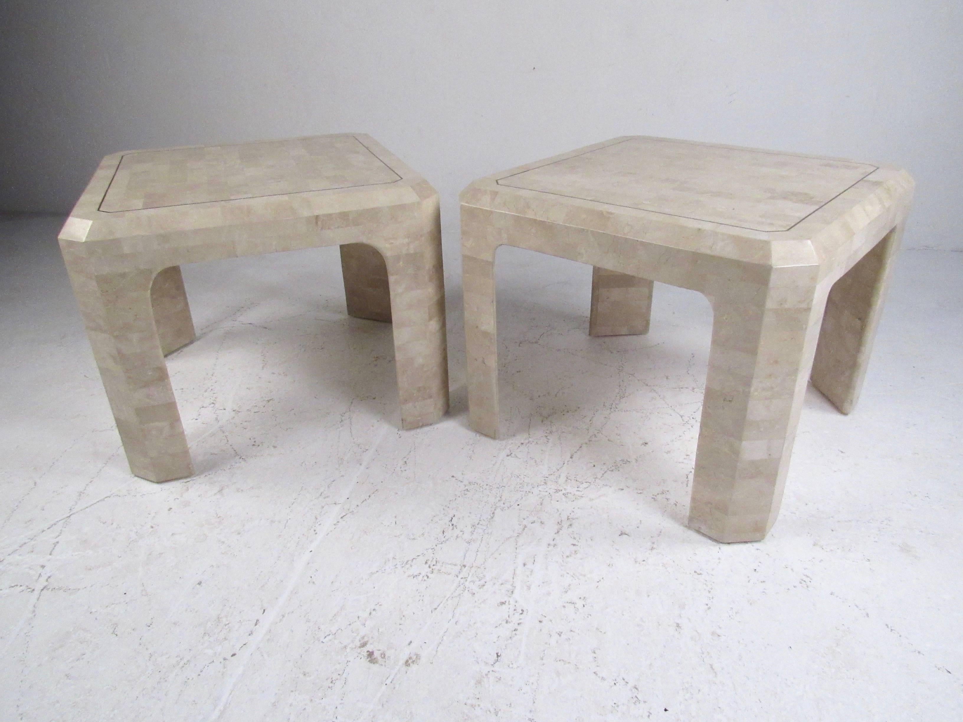 Mid-Century Modern Pair of Tessellated Stone Lamp Tables in the Style of Maitland Smith
