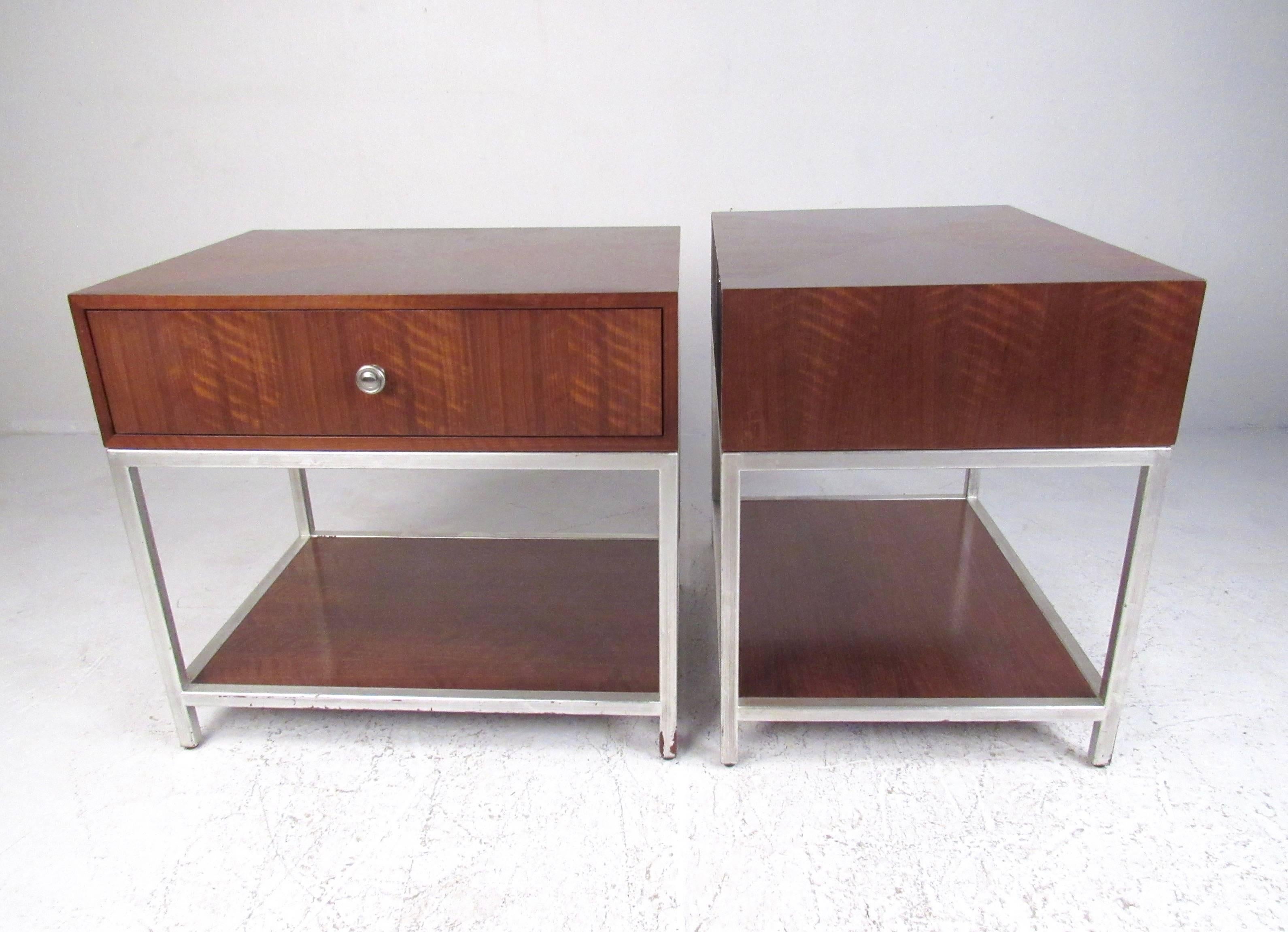 Wood Pair of Contemporary Modern Single Drawer Bedside Tables