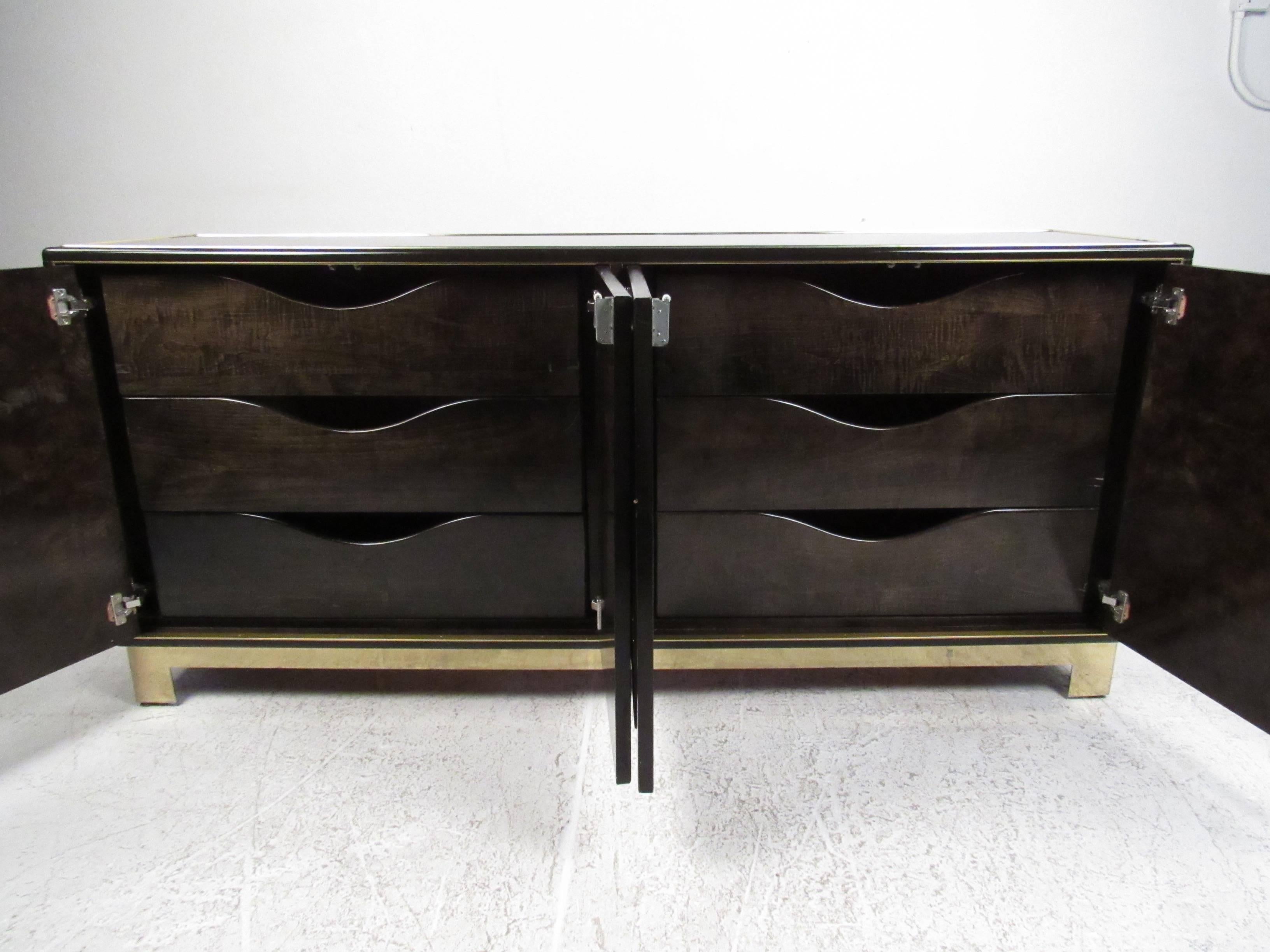 Mid-Century Modern Vintage Modern Burl and Brass Acid Etched Dresser by Bernhard Rohne For Sale