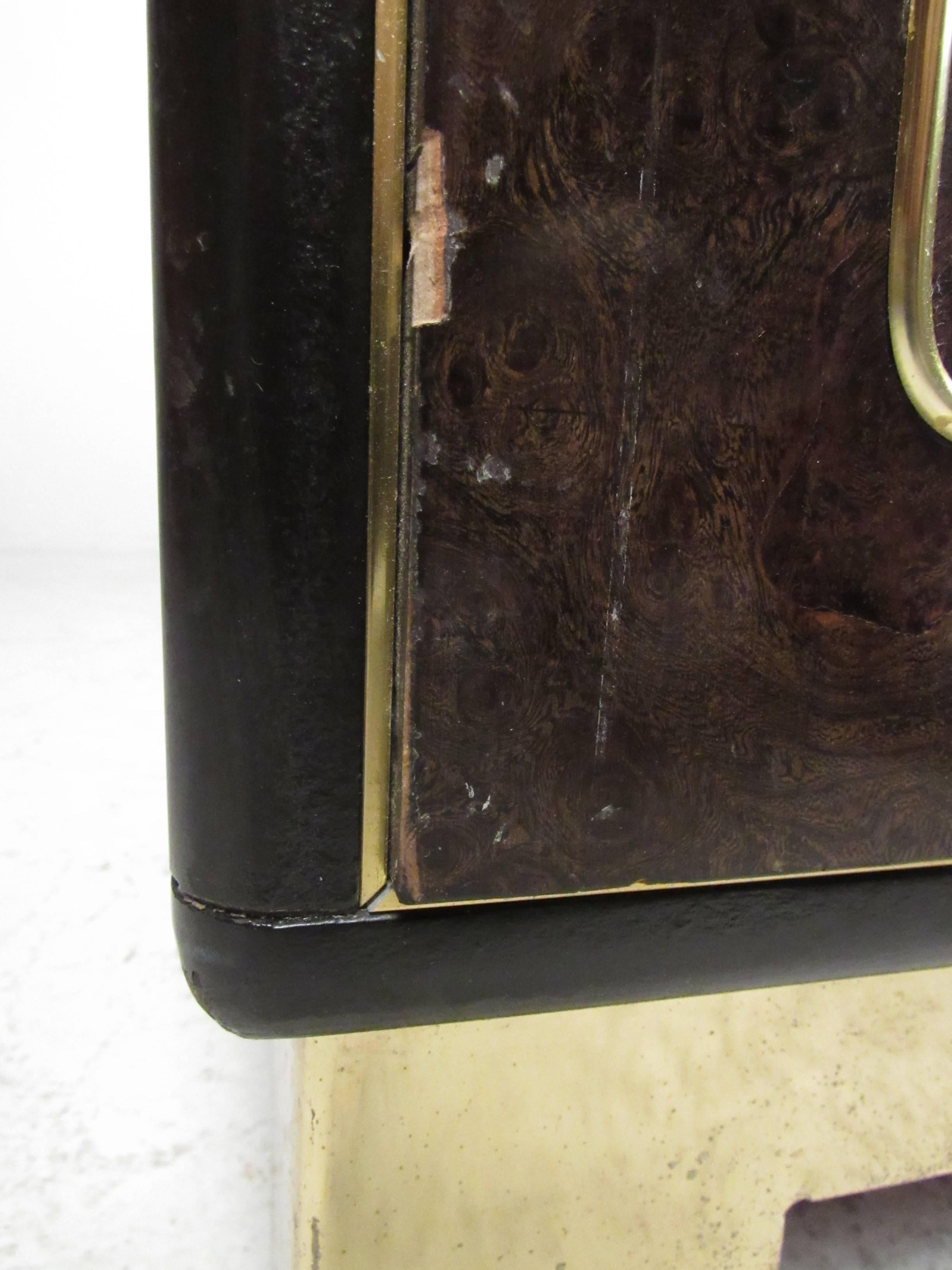 Vintage Modern Burl and Brass Acid Etched Dresser by Bernhard Rohne For Sale 3