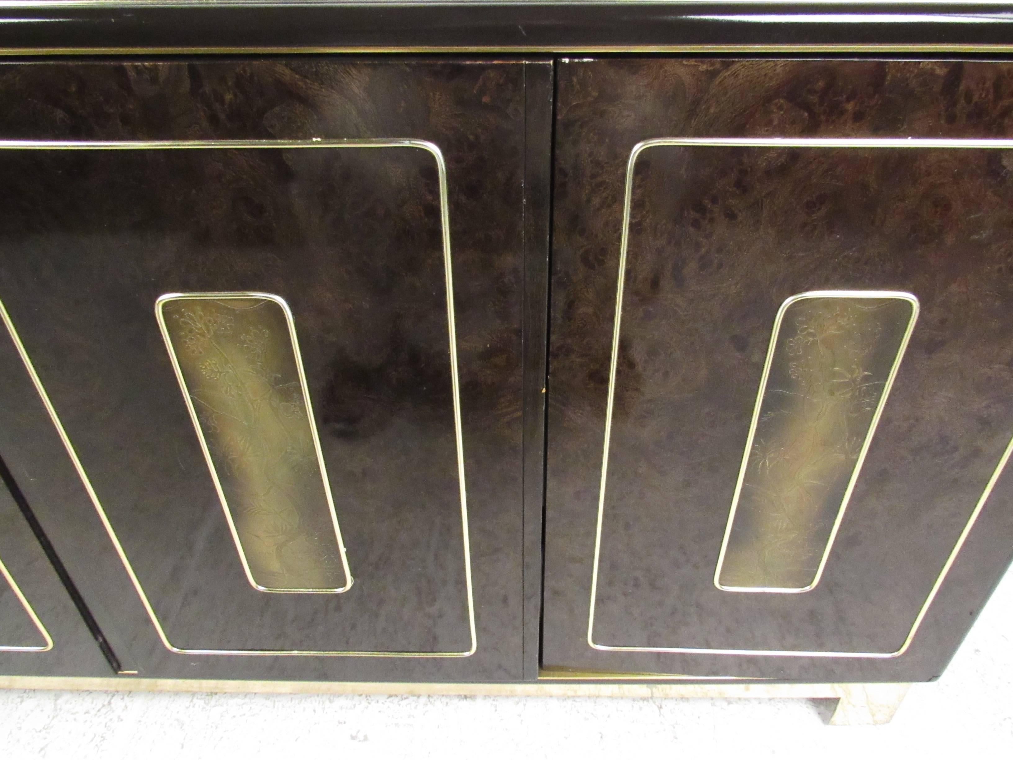 Vintage Modern Burl and Brass Acid Etched Dresser by Bernhard Rohne For Sale 4