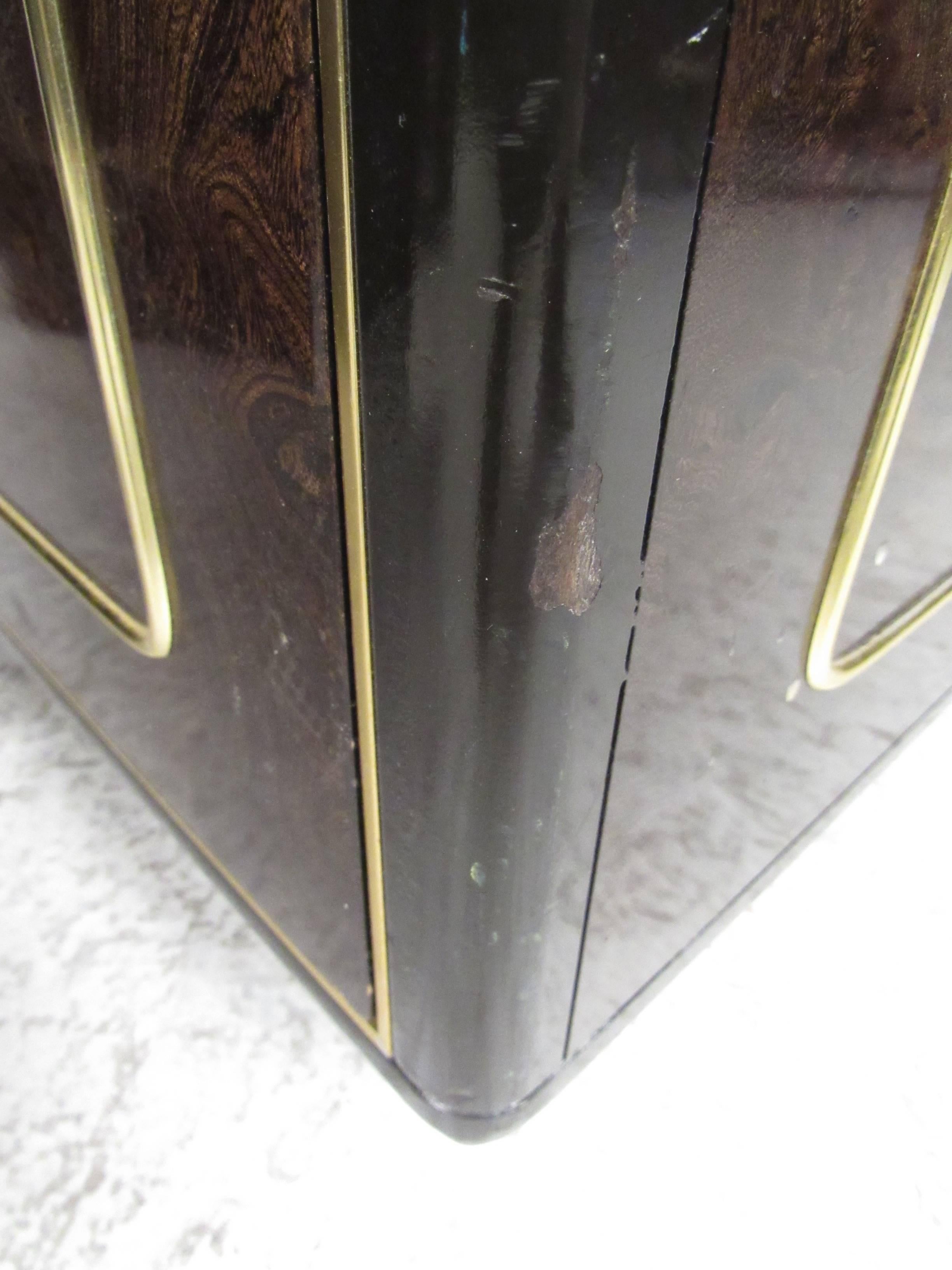Pair of Vintage Brass and Burl Nightstands by Bernhard Rohne 2