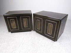 Pair of Vintage Brass and Burl Nightstands by Bernhard Rohne