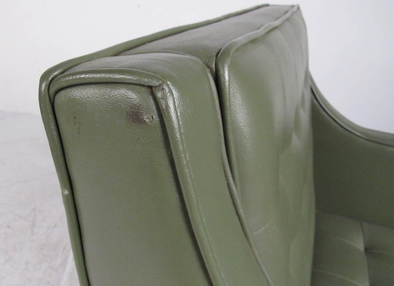 Pair of Vintage Modern Vinyl and Teak Club Chairs For Sale at 1stDibs