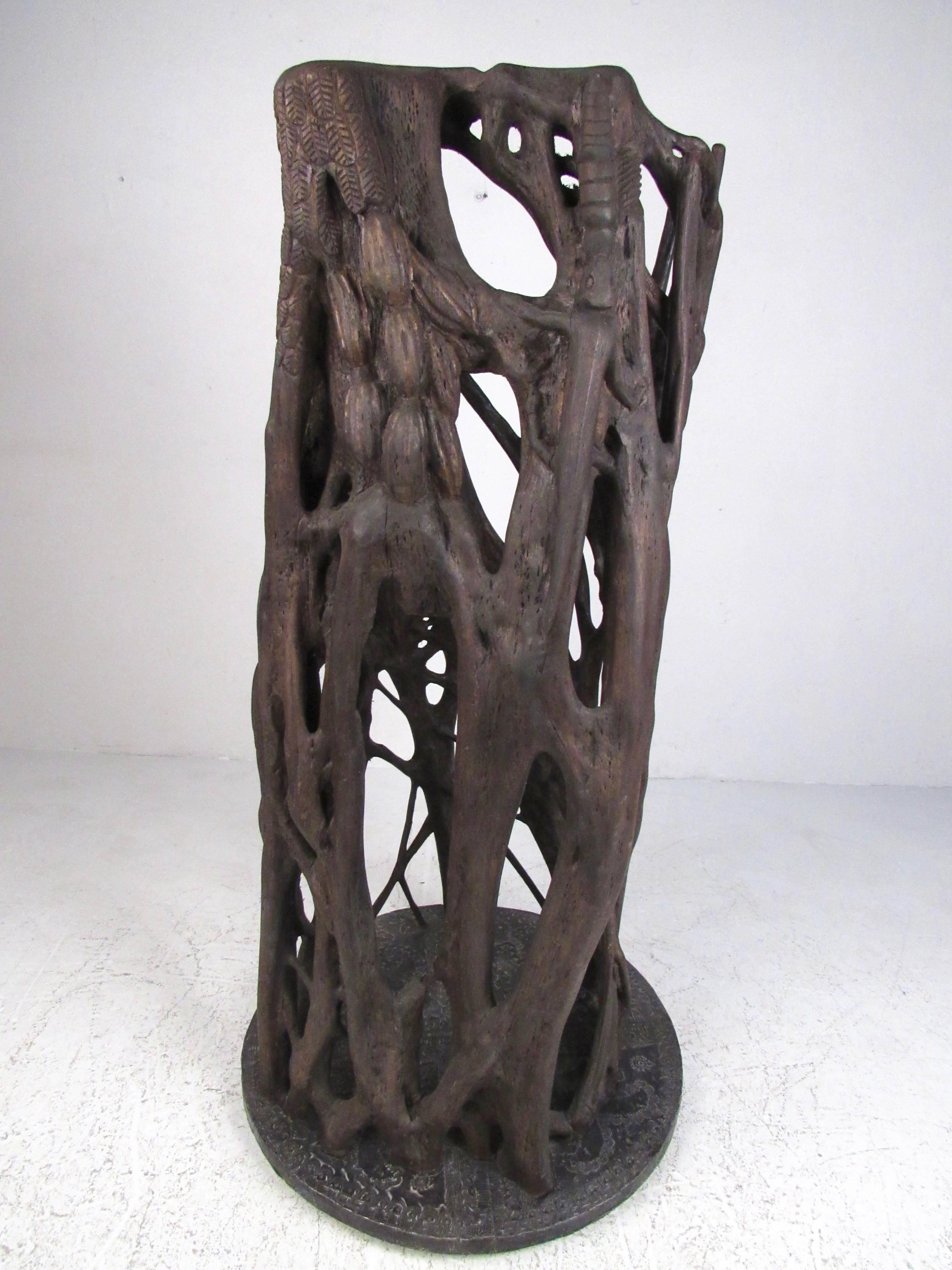 Wood Unique Tribal Style Hand-Carved Tree Trunk Sculpture
