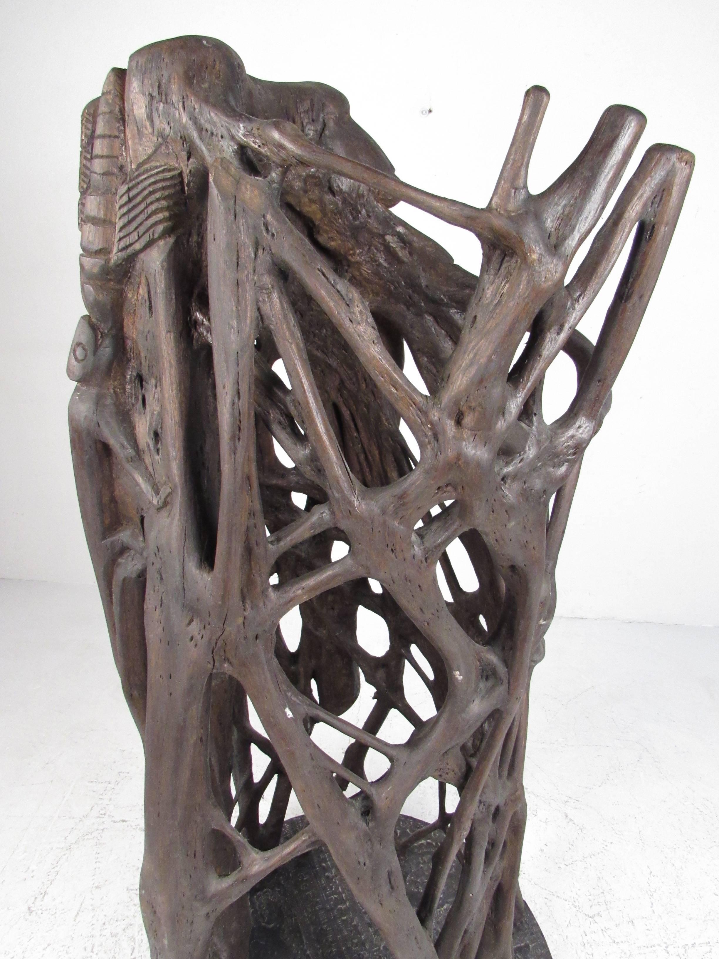 Unique Tribal Style Hand-Carved Tree Trunk Sculpture 2