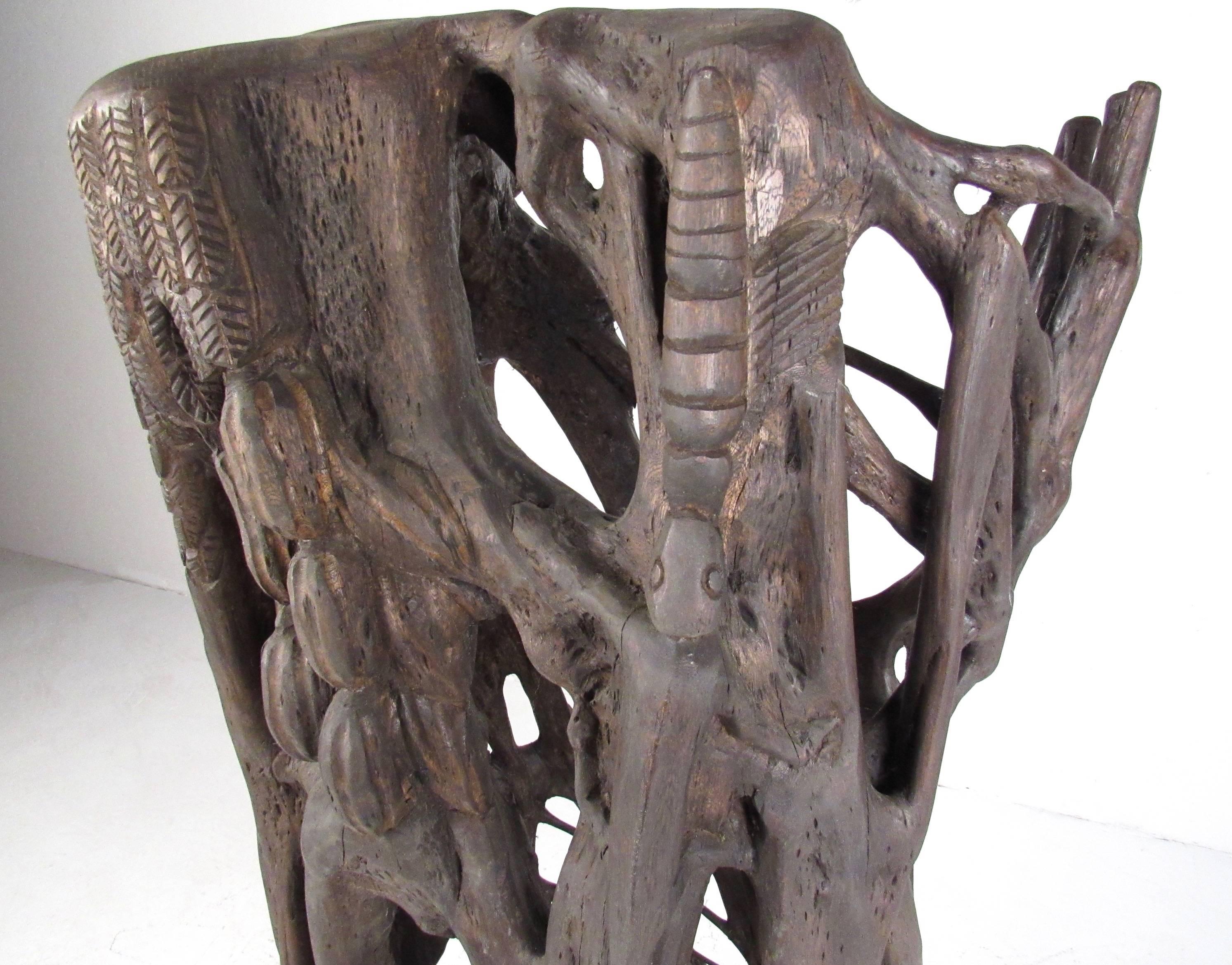 Unique Tribal Style Hand-Carved Tree Trunk Sculpture 1