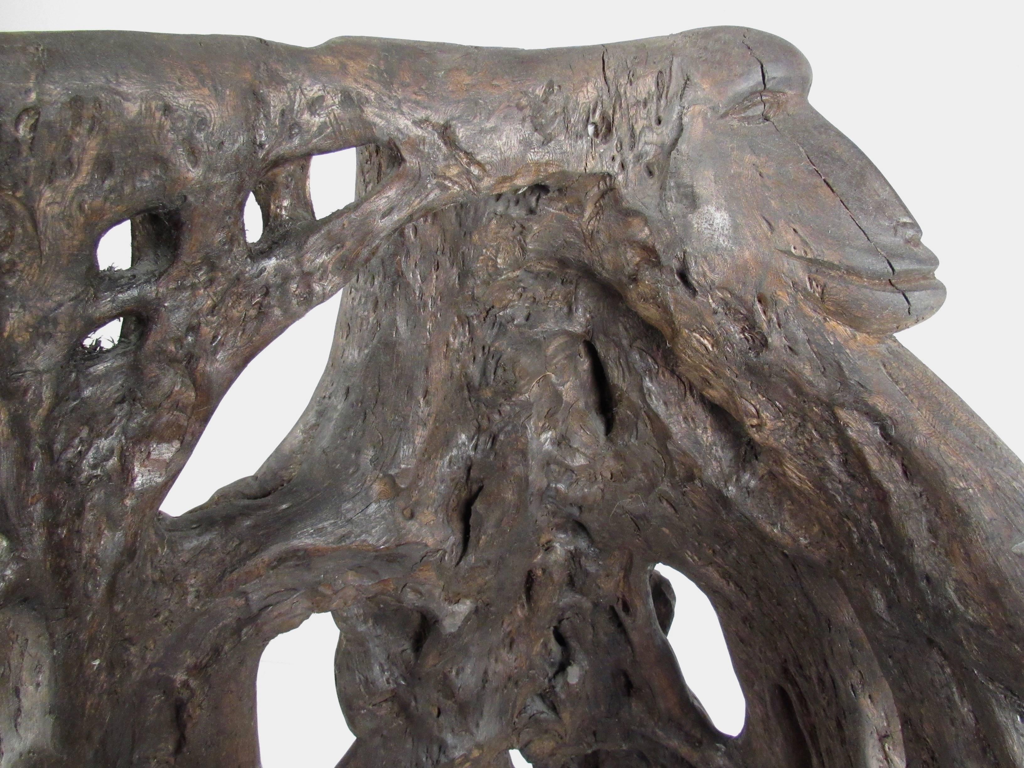 Unique Tribal Style Hand-Carved Tree Trunk Sculpture 3