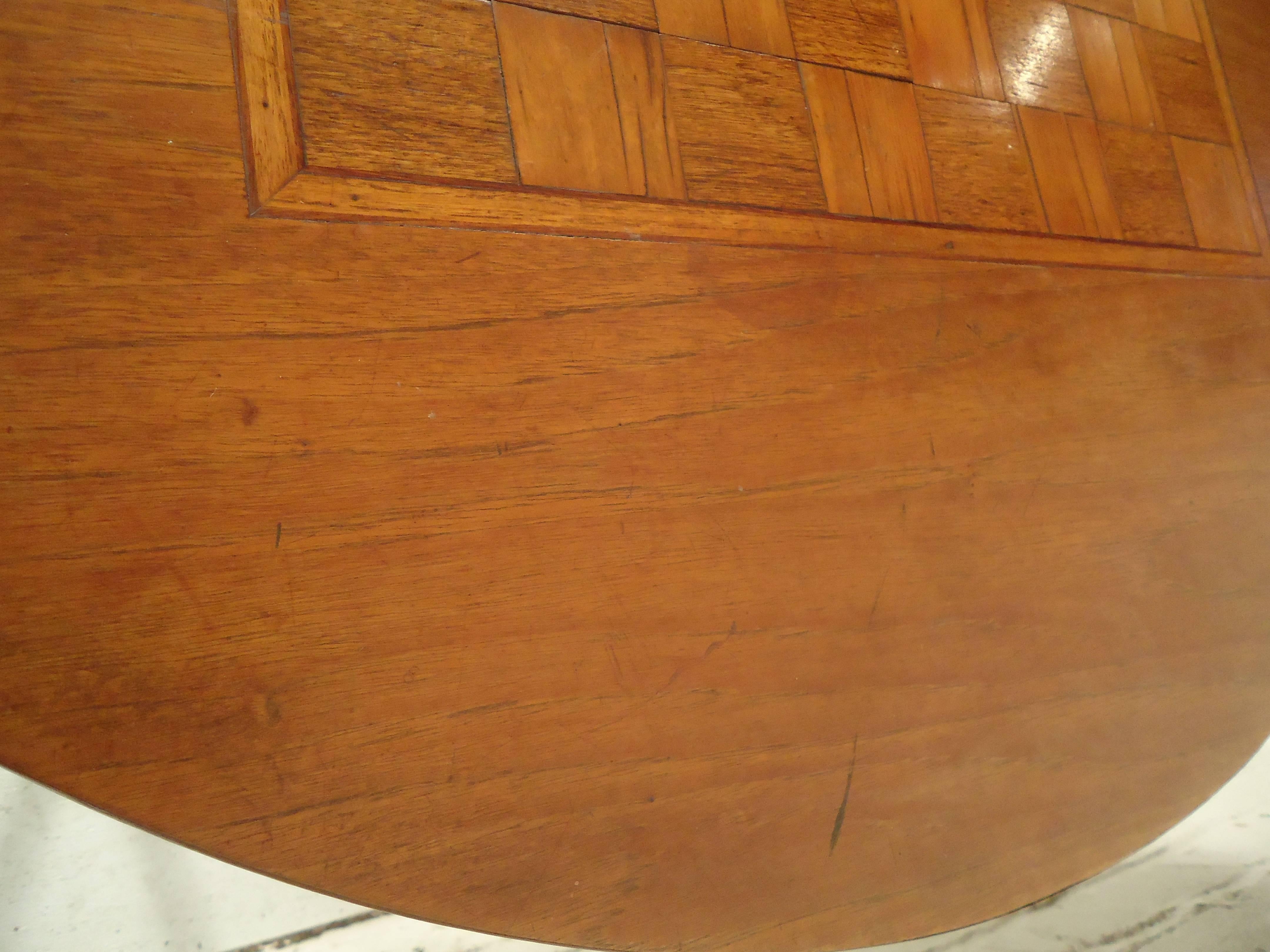 Mid-20th Century Vintage Round Table with Chess Board Inlay