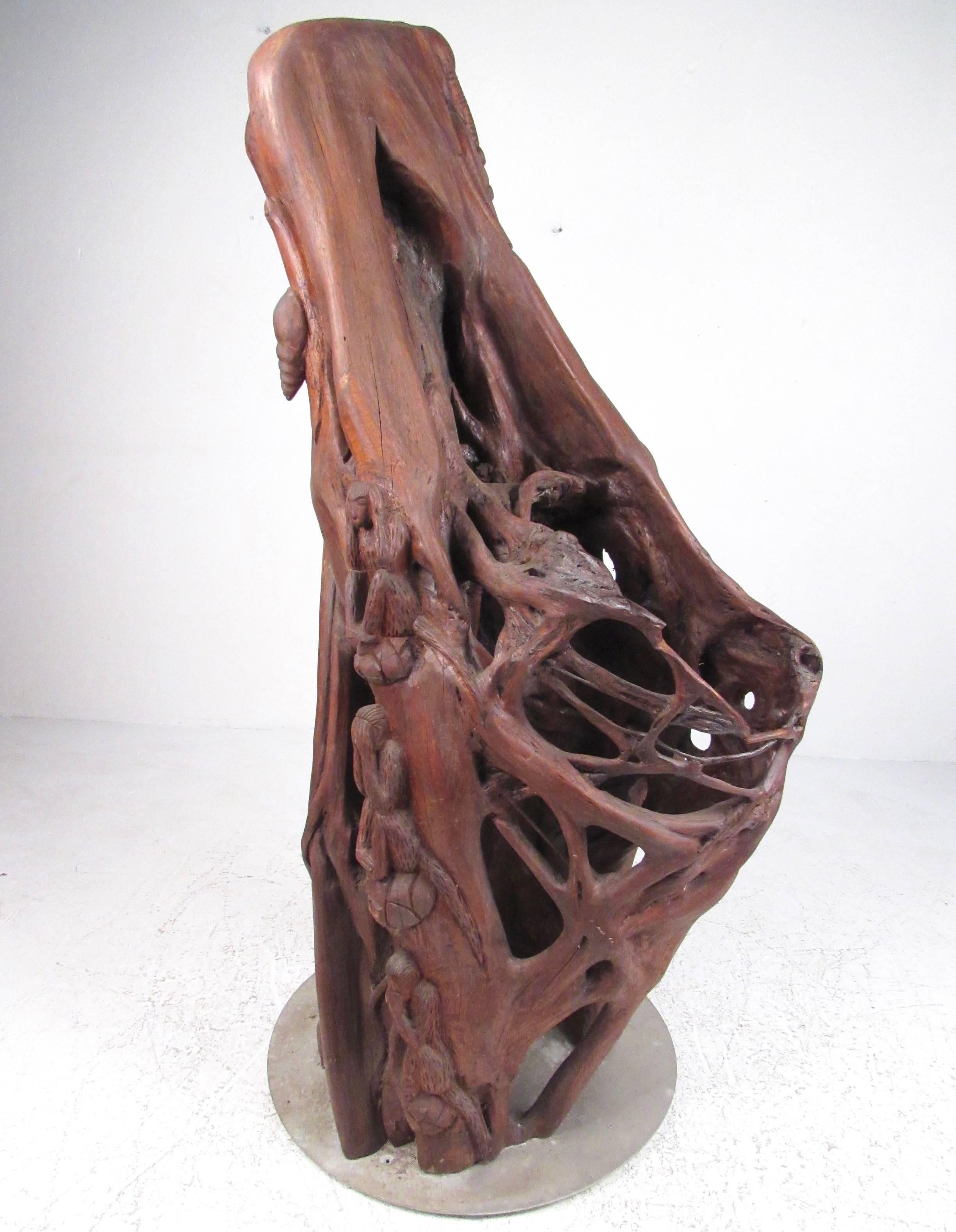 Impressive Sculpted Live Edge Tree Trunk African Tribal Art For Sale 4