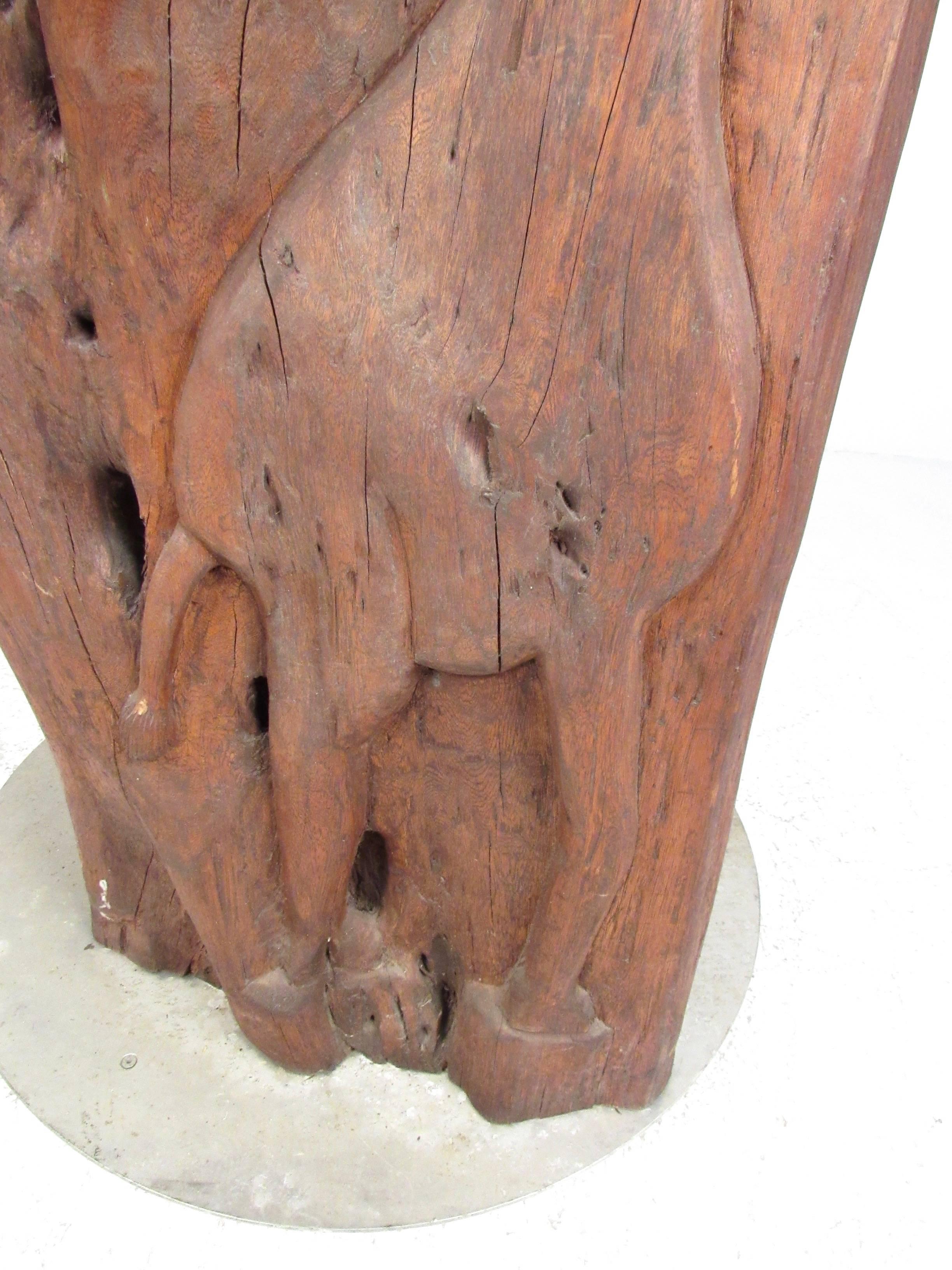 Wood Impressive Sculpted Live Edge Tree Trunk African Tribal Art For Sale