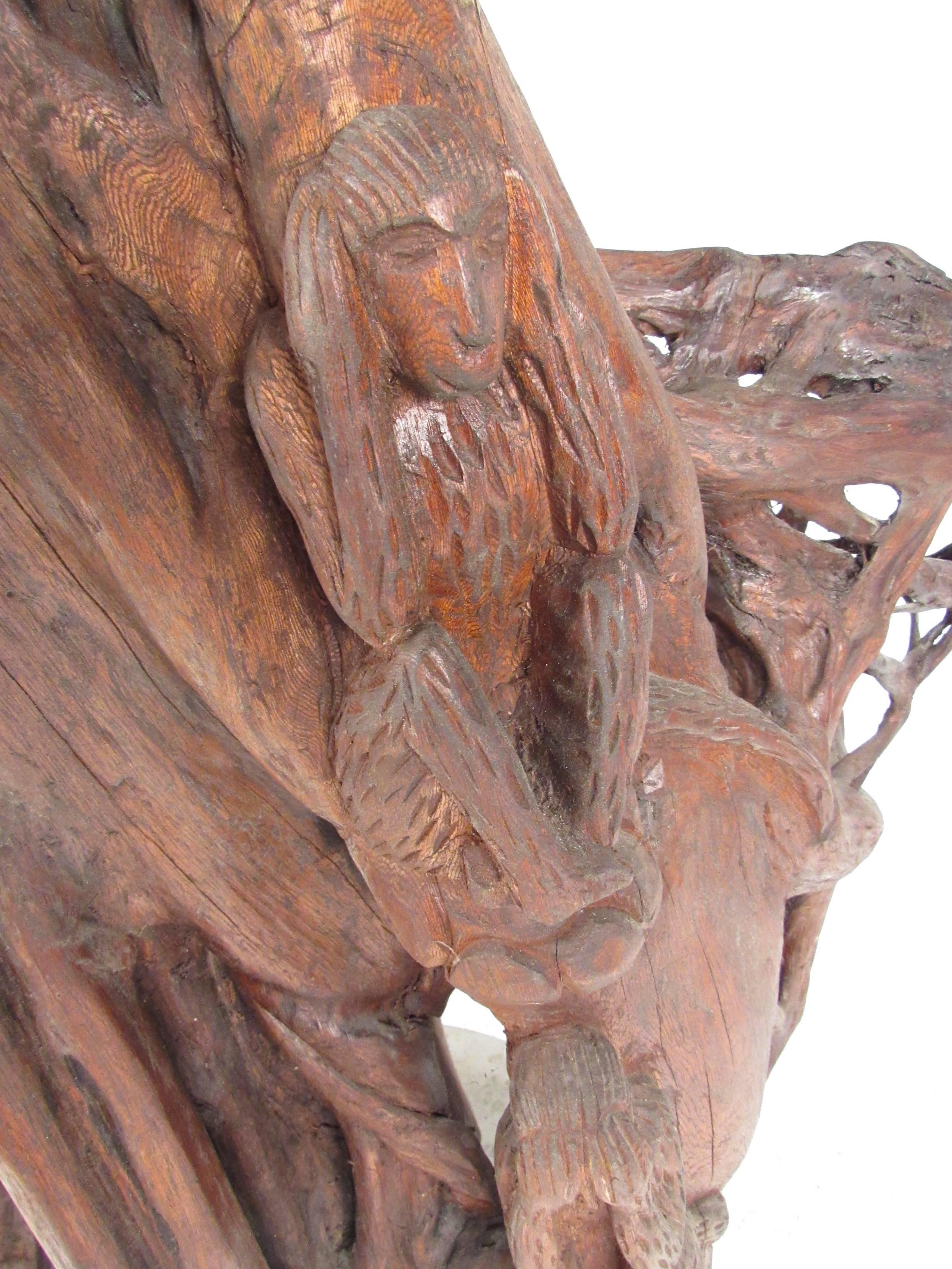 Impressive Sculpted Live Edge Tree Trunk African Tribal Art For Sale 1