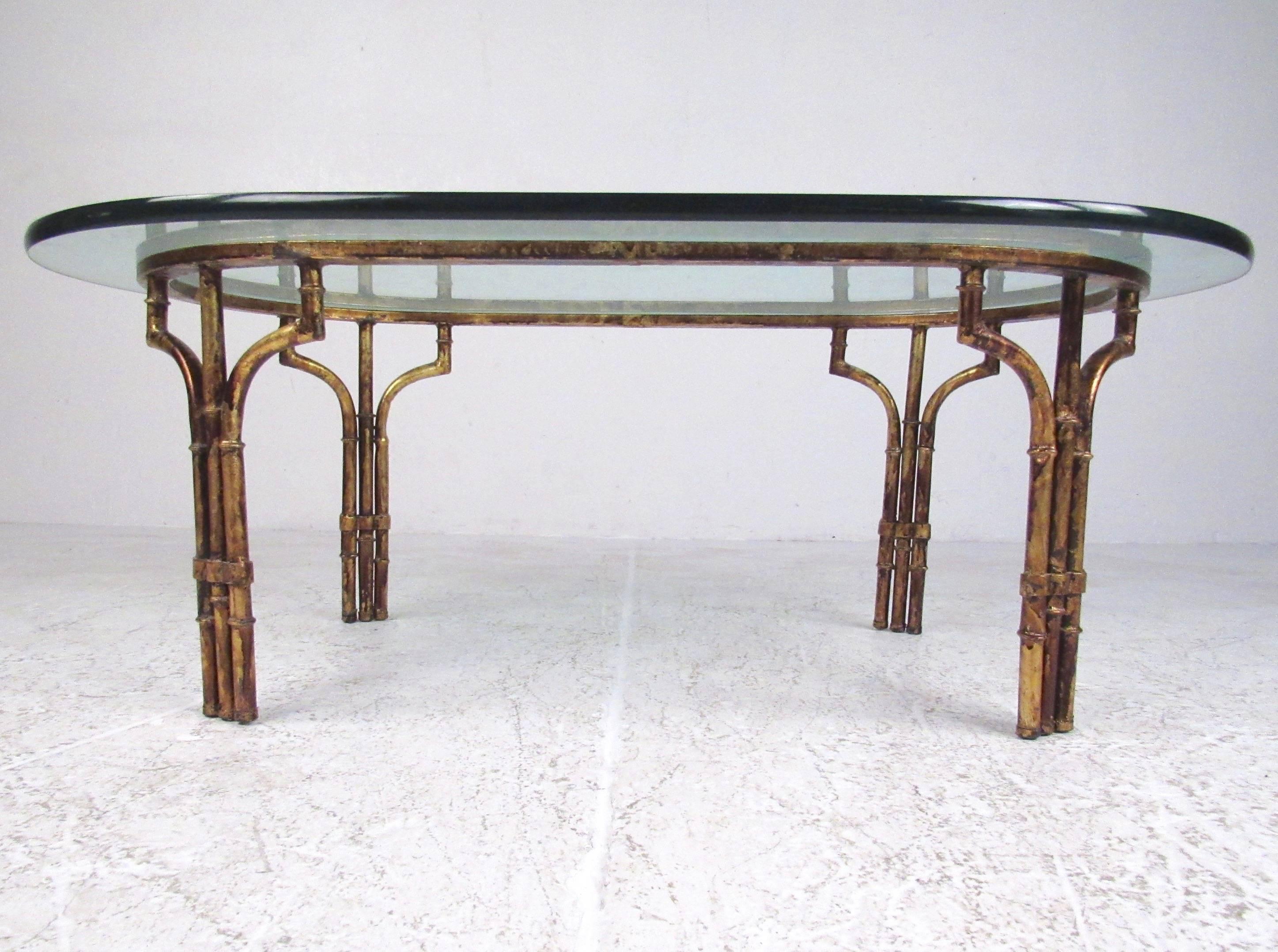 Regency Decorator Style Faux Bamboo Oval Coffee Table