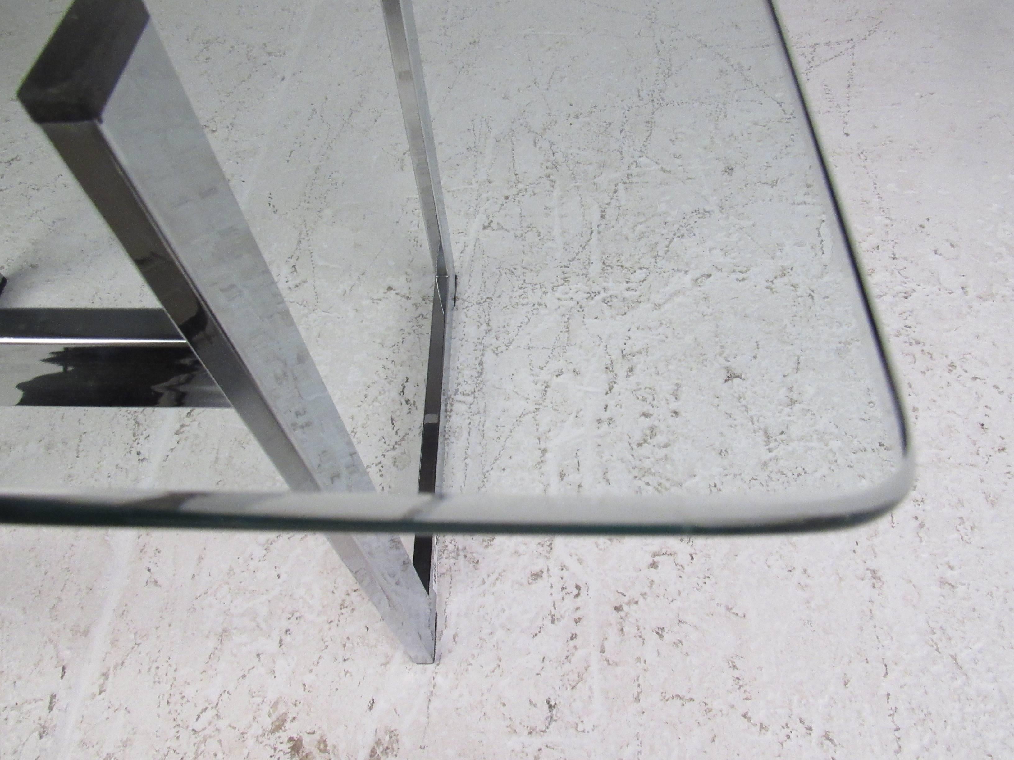 Pair of Modern Chrome and Glass End Tables For Sale 2