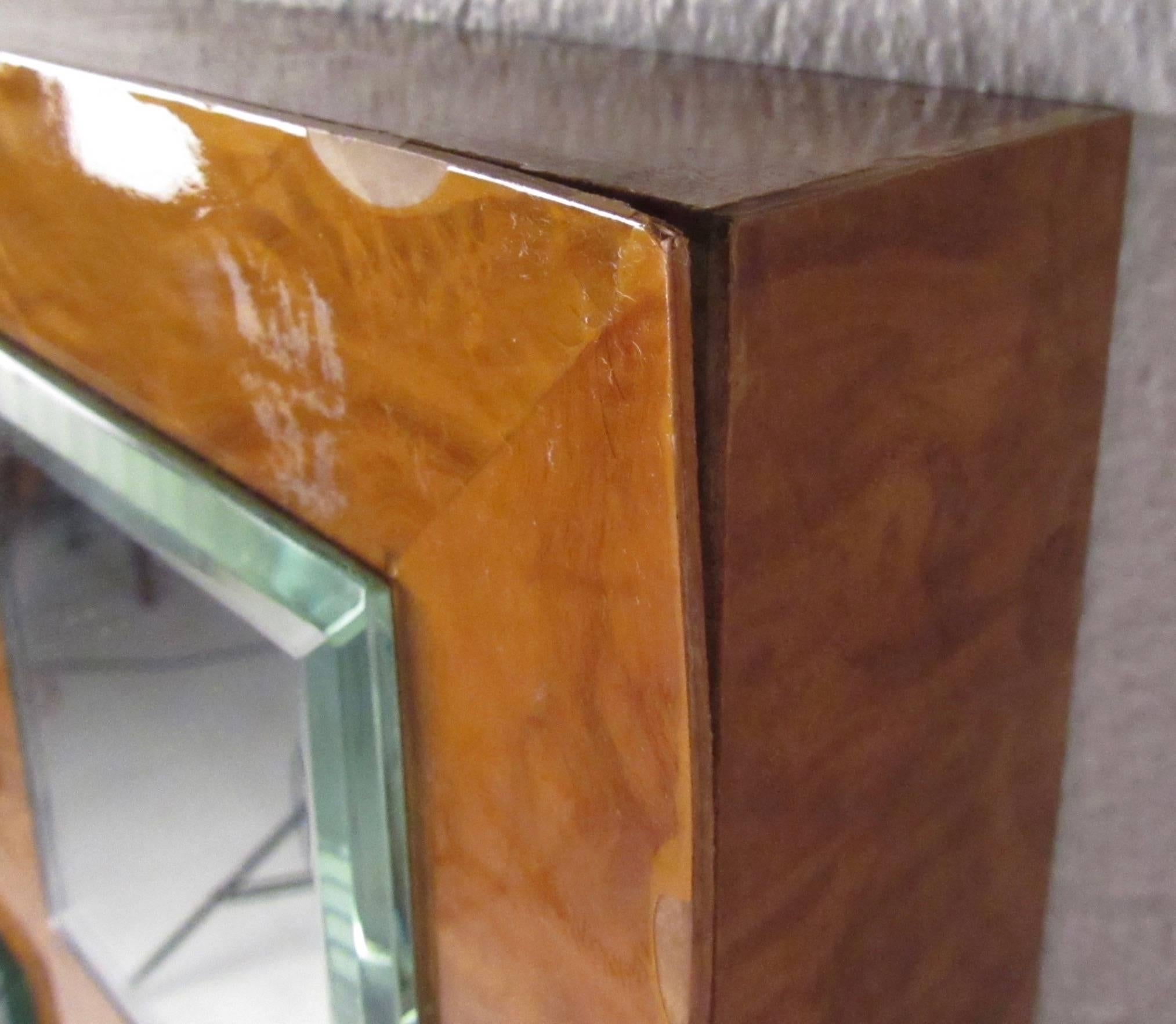 Late 20th Century Vintage Modern Burlwood Mirror in the Style of Milo Baughman For Sale