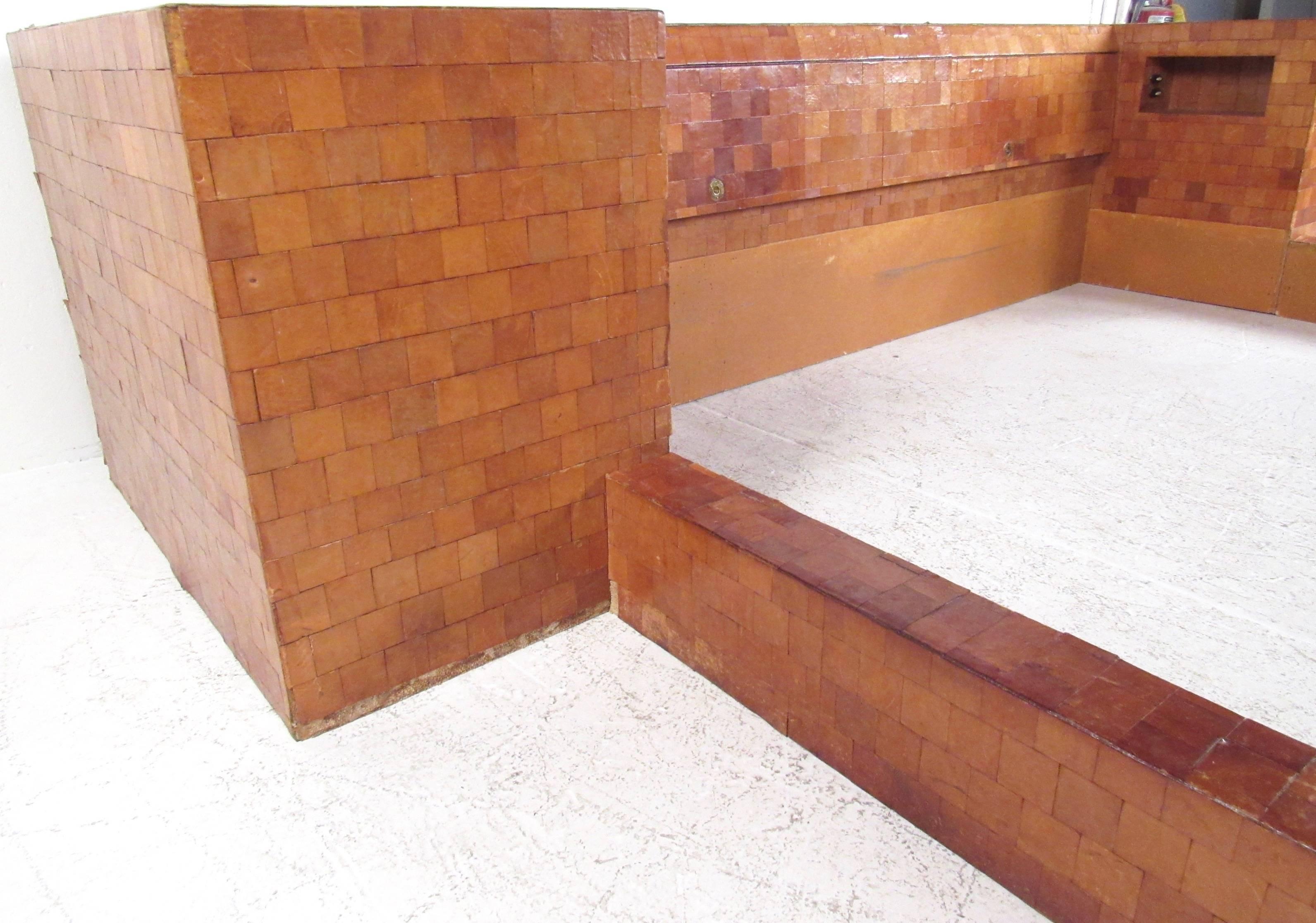 20th Century Impressive Midcentury King-Size Bed Frame in Patchwork Leather