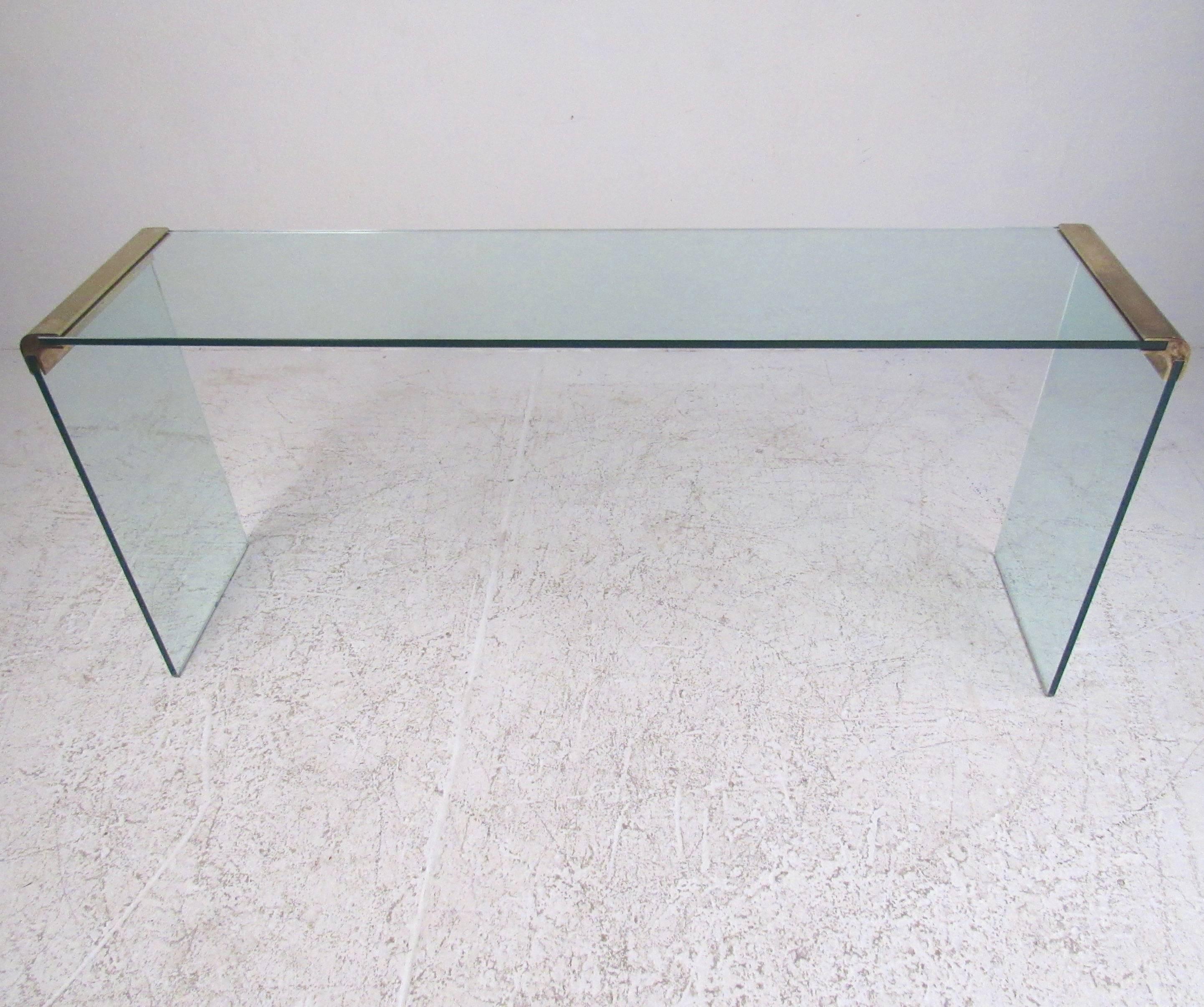 Late 20th Century Pace Collection Waterfall Console Table in Glass and Brass