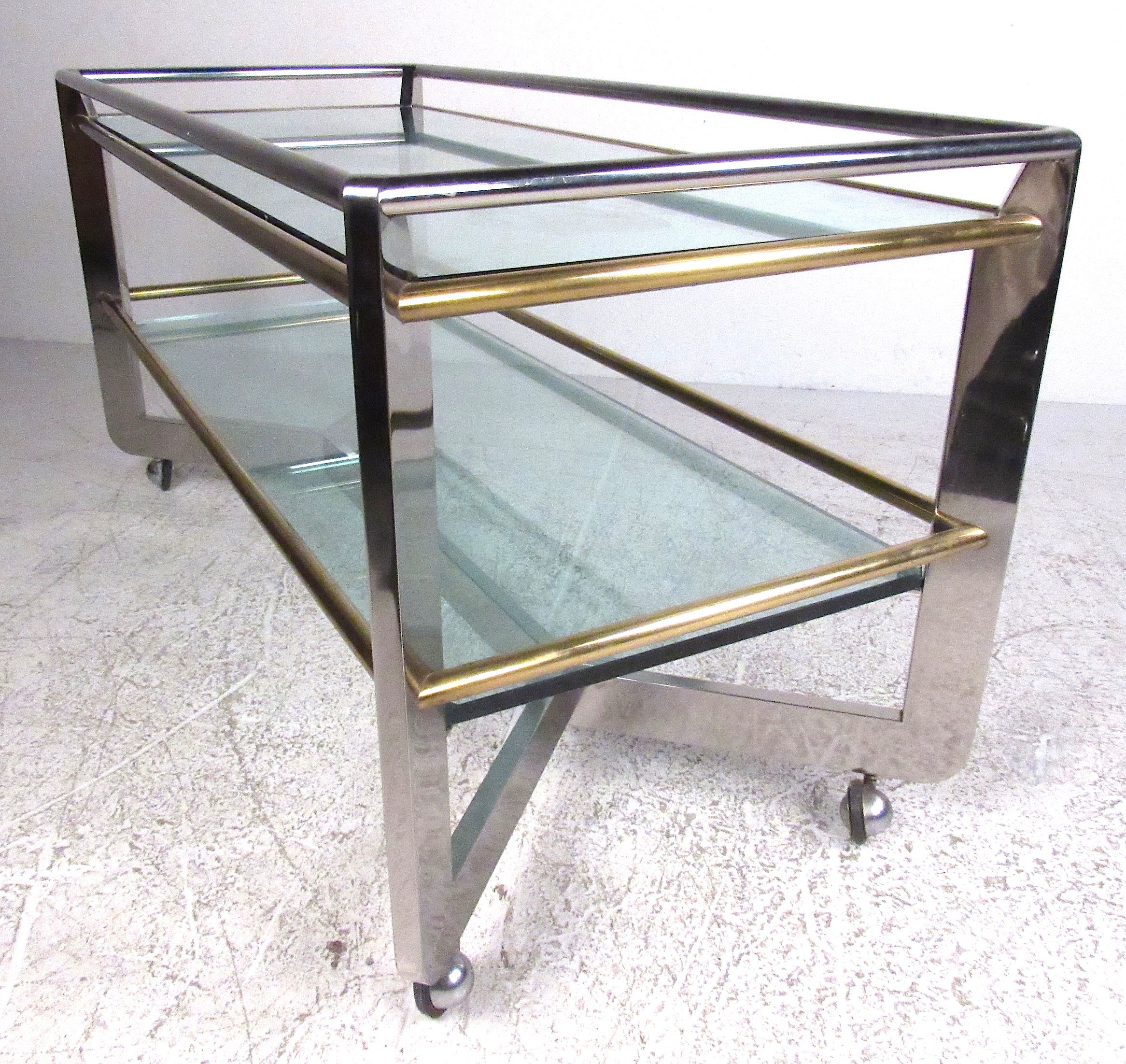 Brass and Chrome Service Cart For Sale