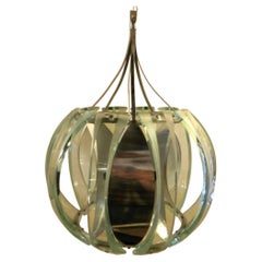 Mid-Century Modern Pendant Chandelier, Glass and Chrome, USA, 1960s