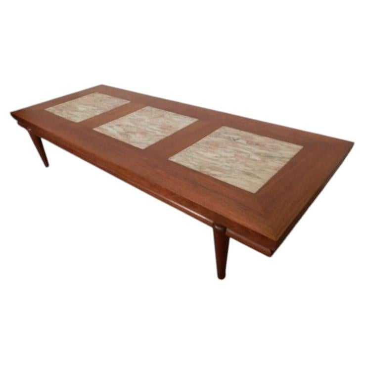Mid-Century Modern Coffee Table with Marble Inserts by John Widdicomb