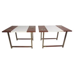 Pair of Mid-century Walnut and Brass End Tables